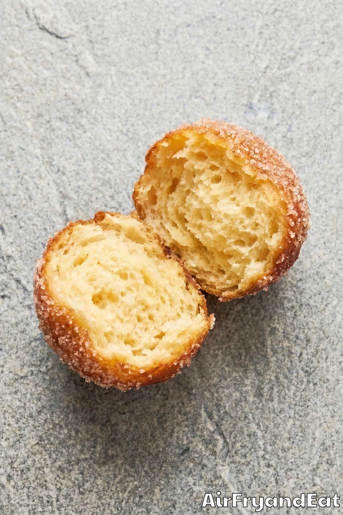 Warm air fryer doughnut holes close up