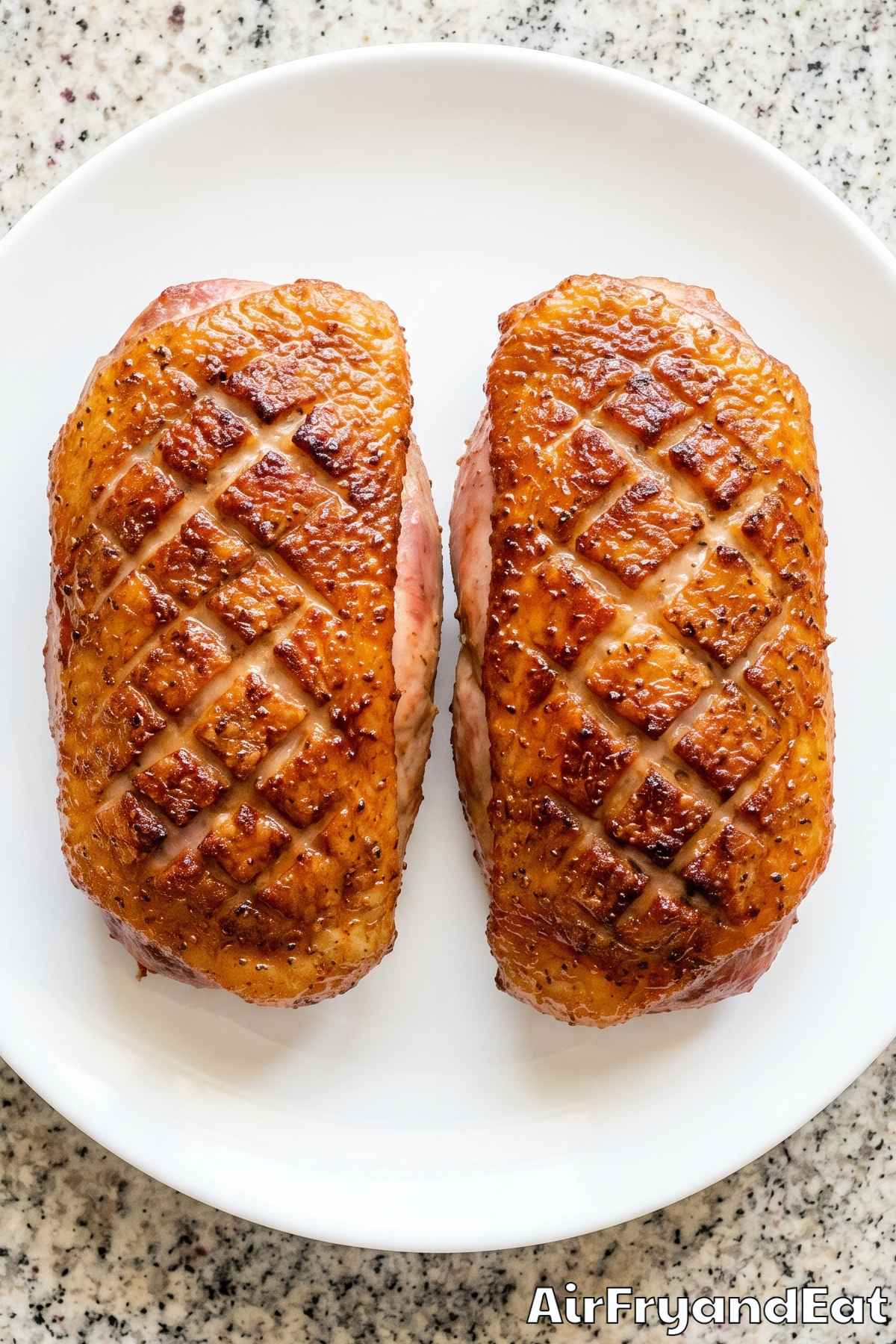 Golden brown air fryer duck close-up