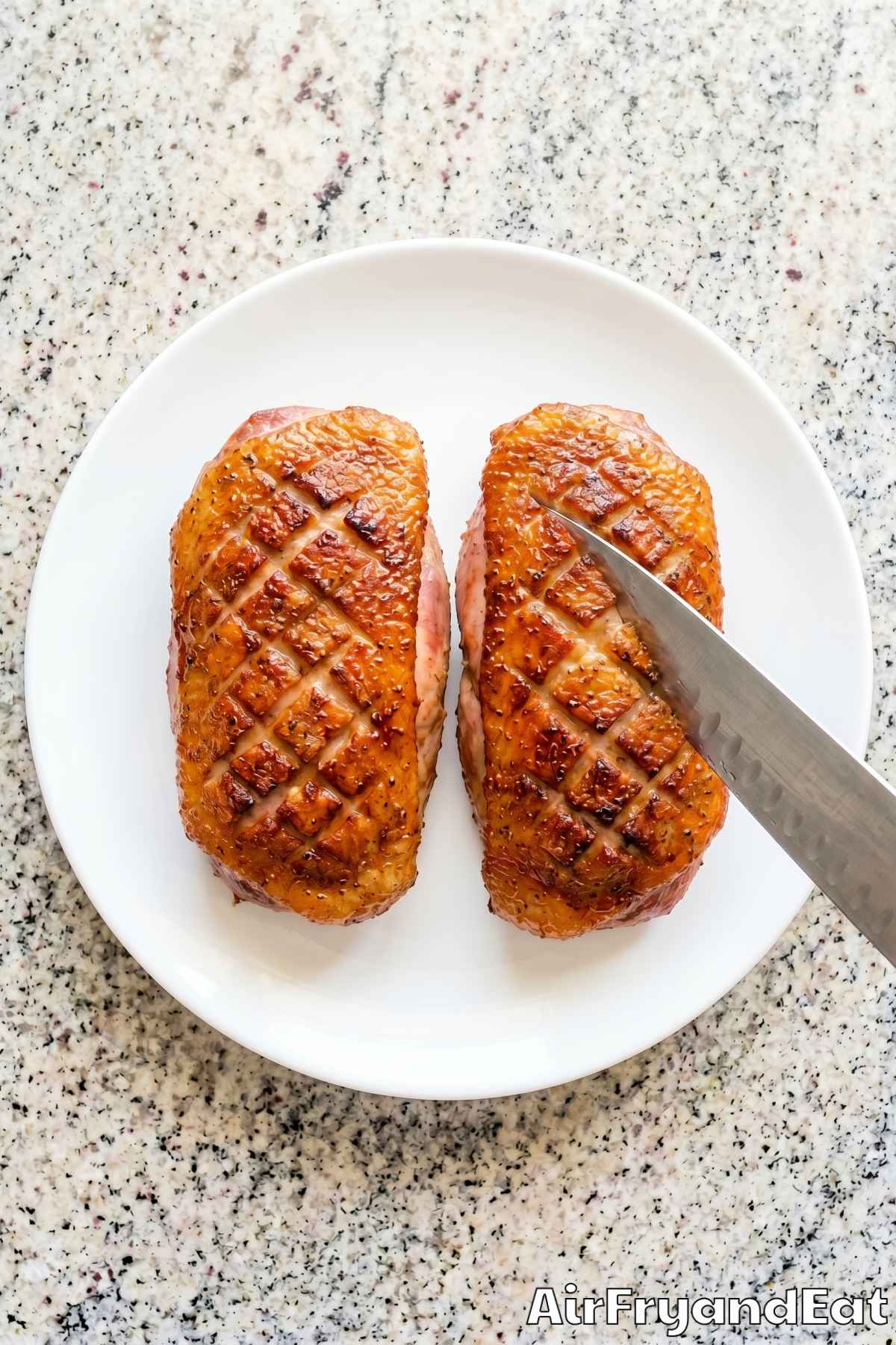 Mouthwatering air fryer duck sliced open