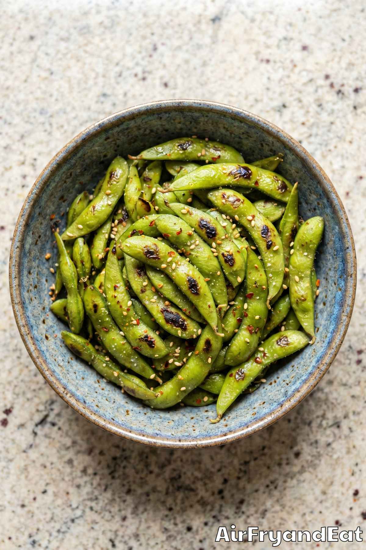 Crunchy golden air fryer edamame