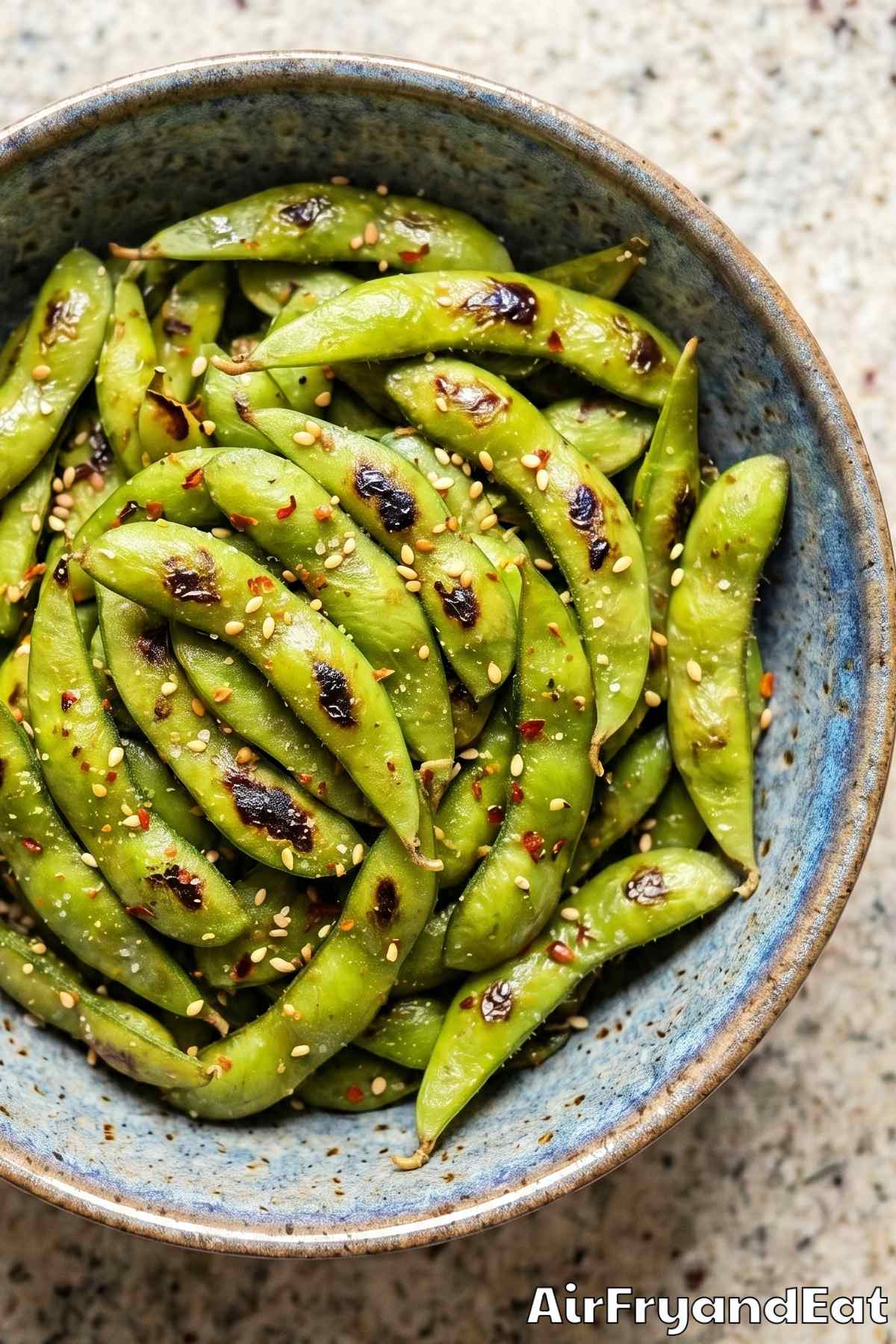 Perfectly roasted air fryer edamame