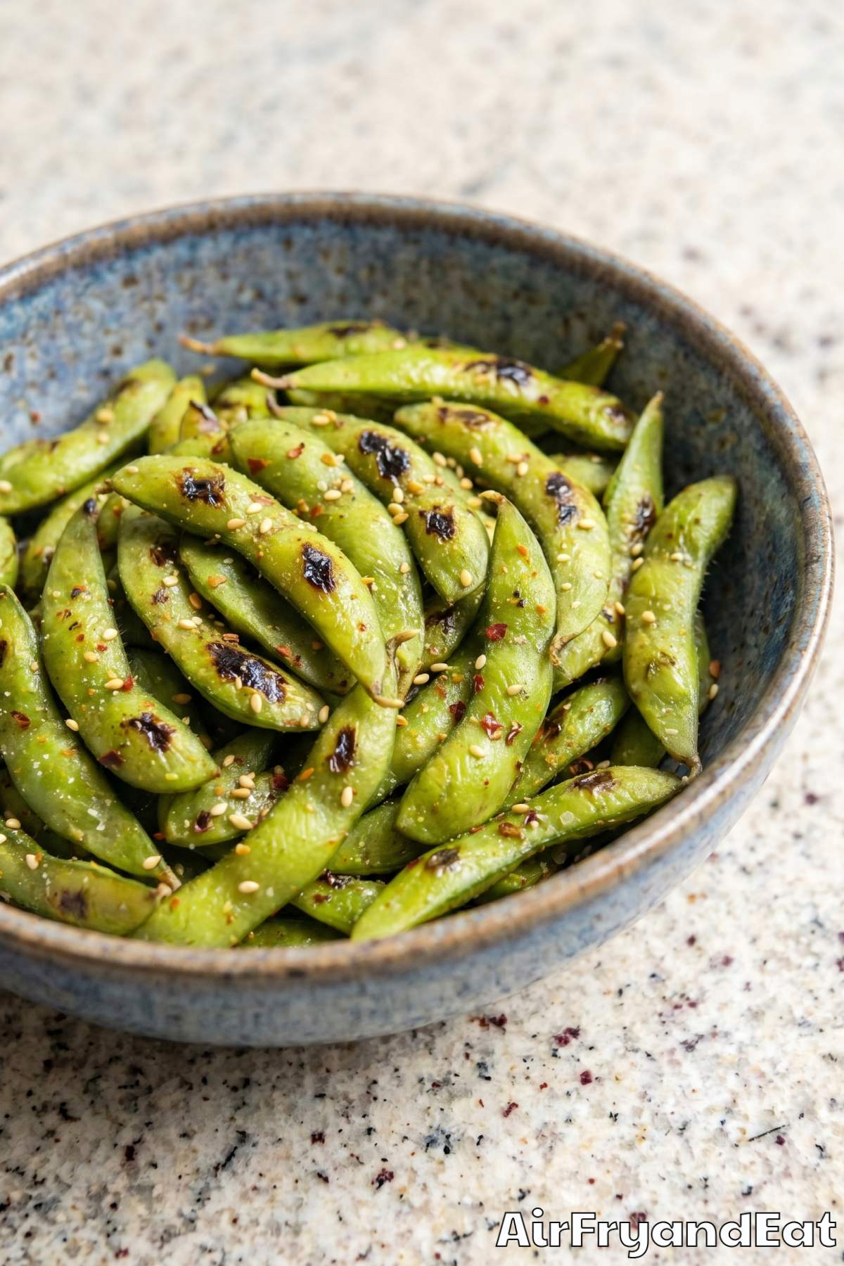 Savory air fryer edamame snack
