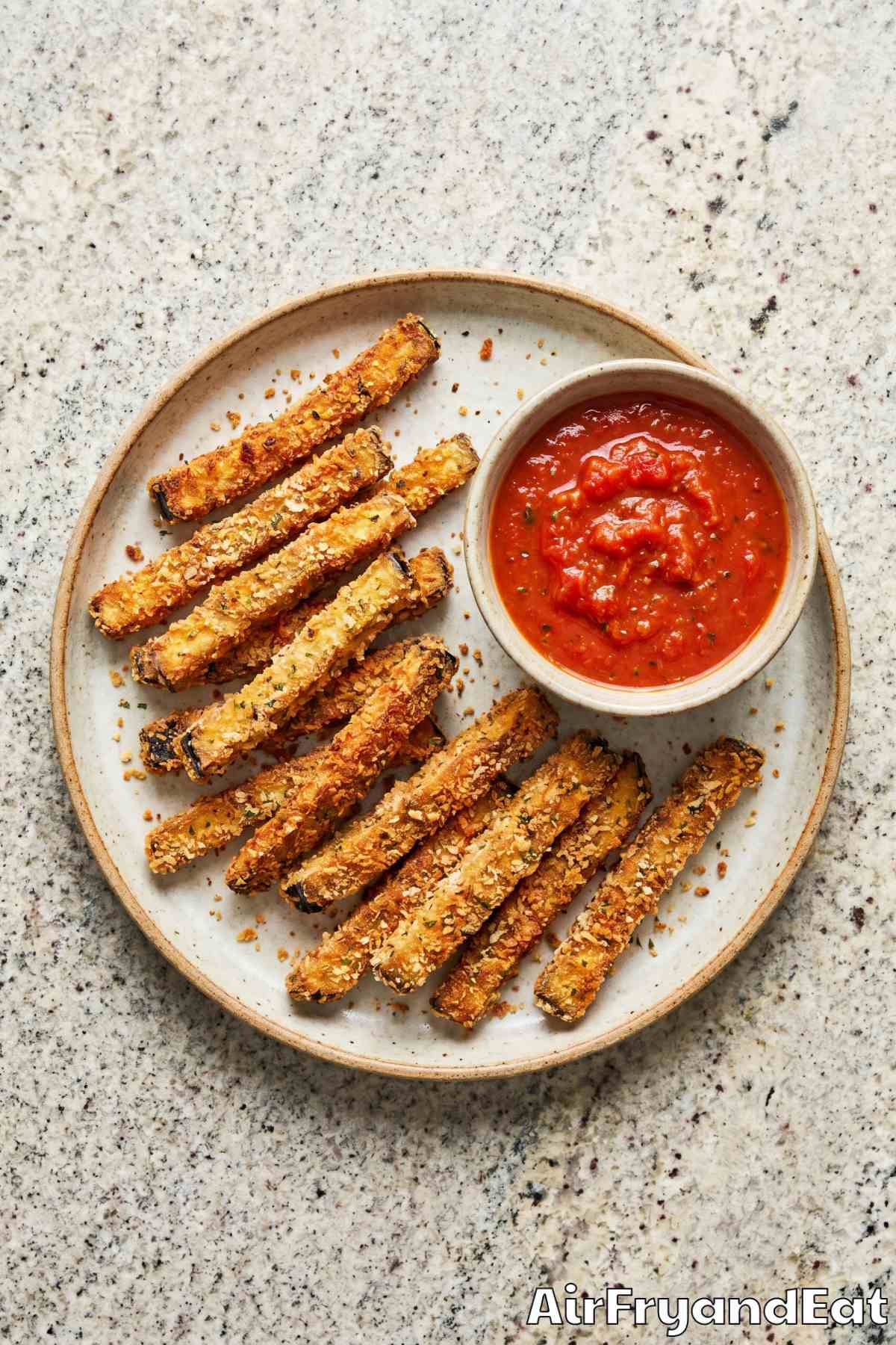 Crunchy air fryer eggplant fries served warm