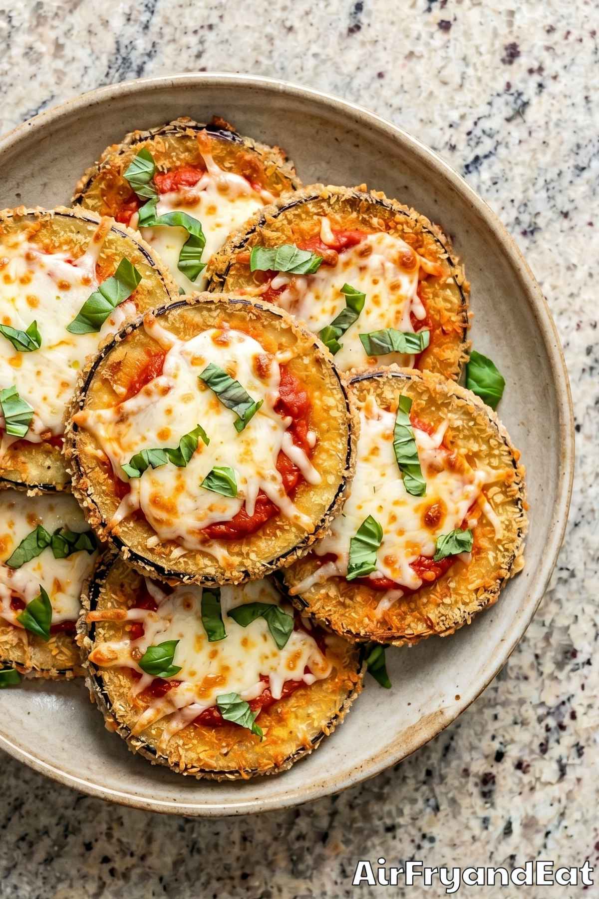 Easy air fryer eggplant parmesan serving