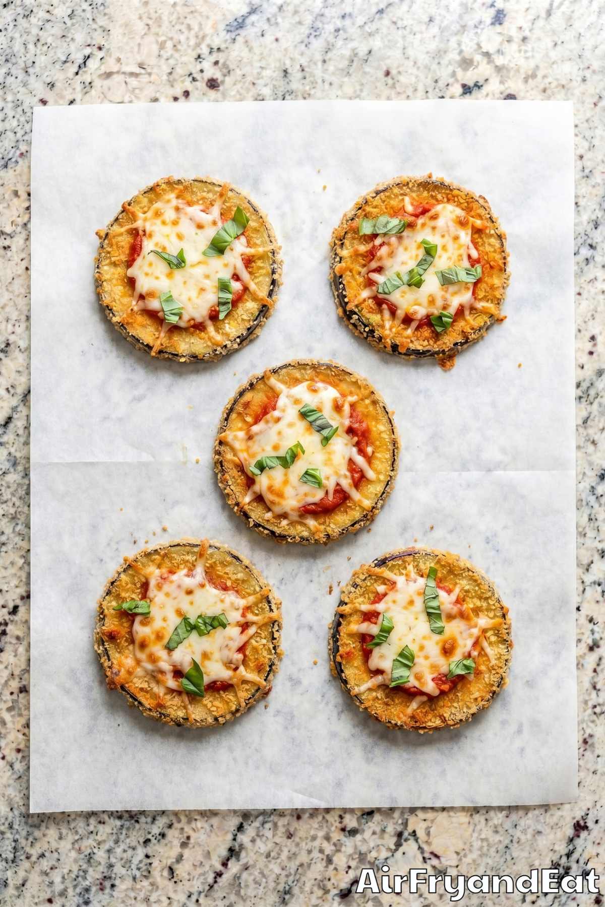 Hearty air fryer eggplant parmesan plated