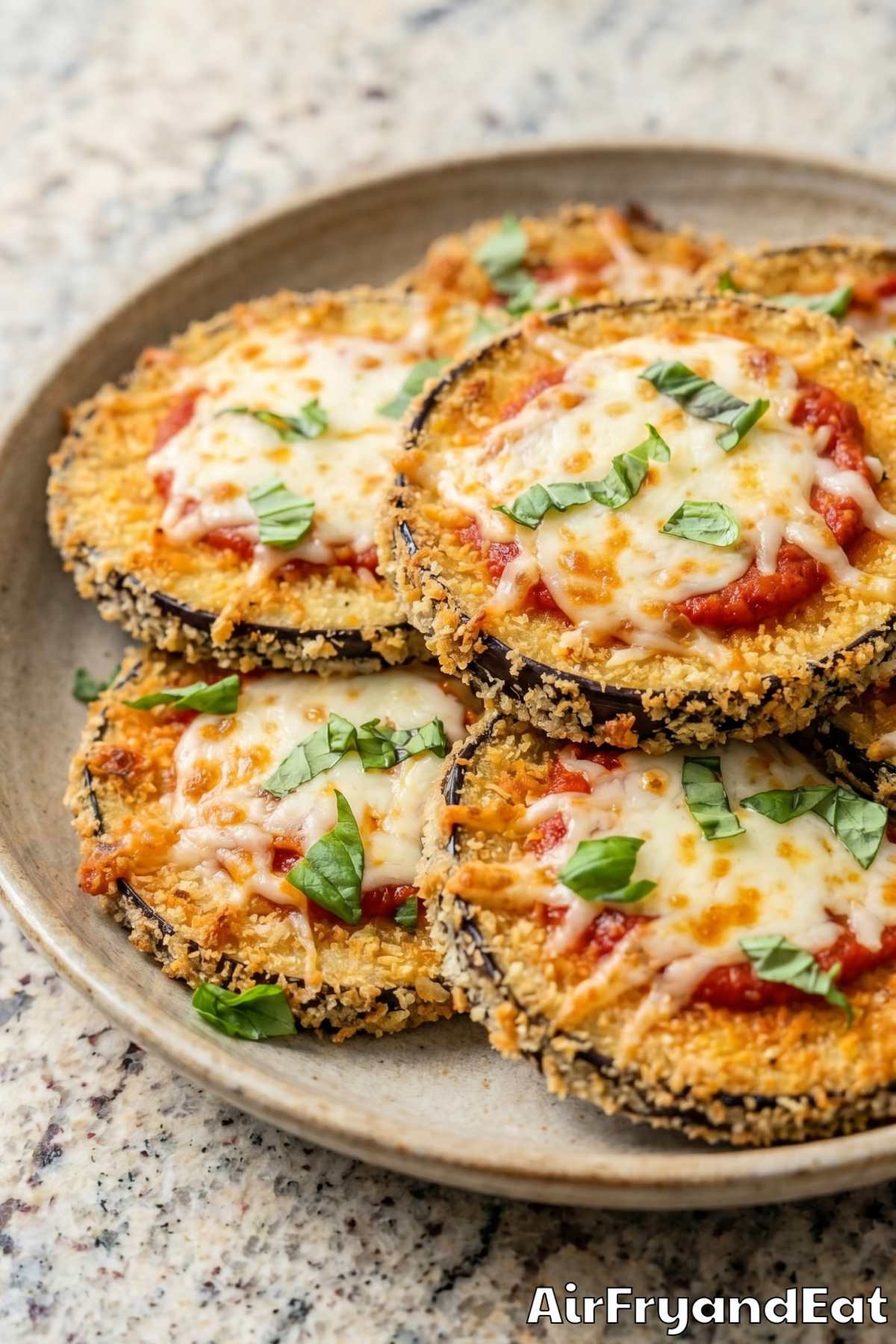 Tender air fryer eggplant parmesan dish
