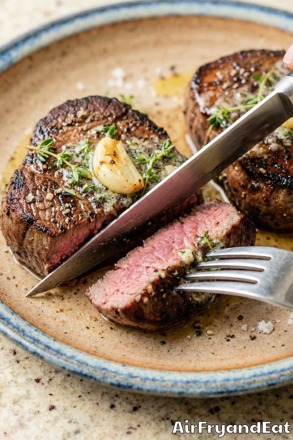 Rich air fryer filet mignon plated nicely