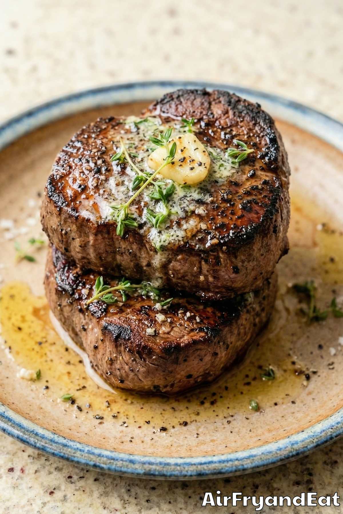 Savory air fryer filet mignon served warm