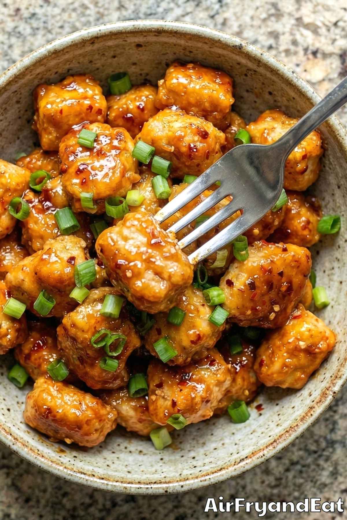 Crispy air fryer firecracker chicken bites