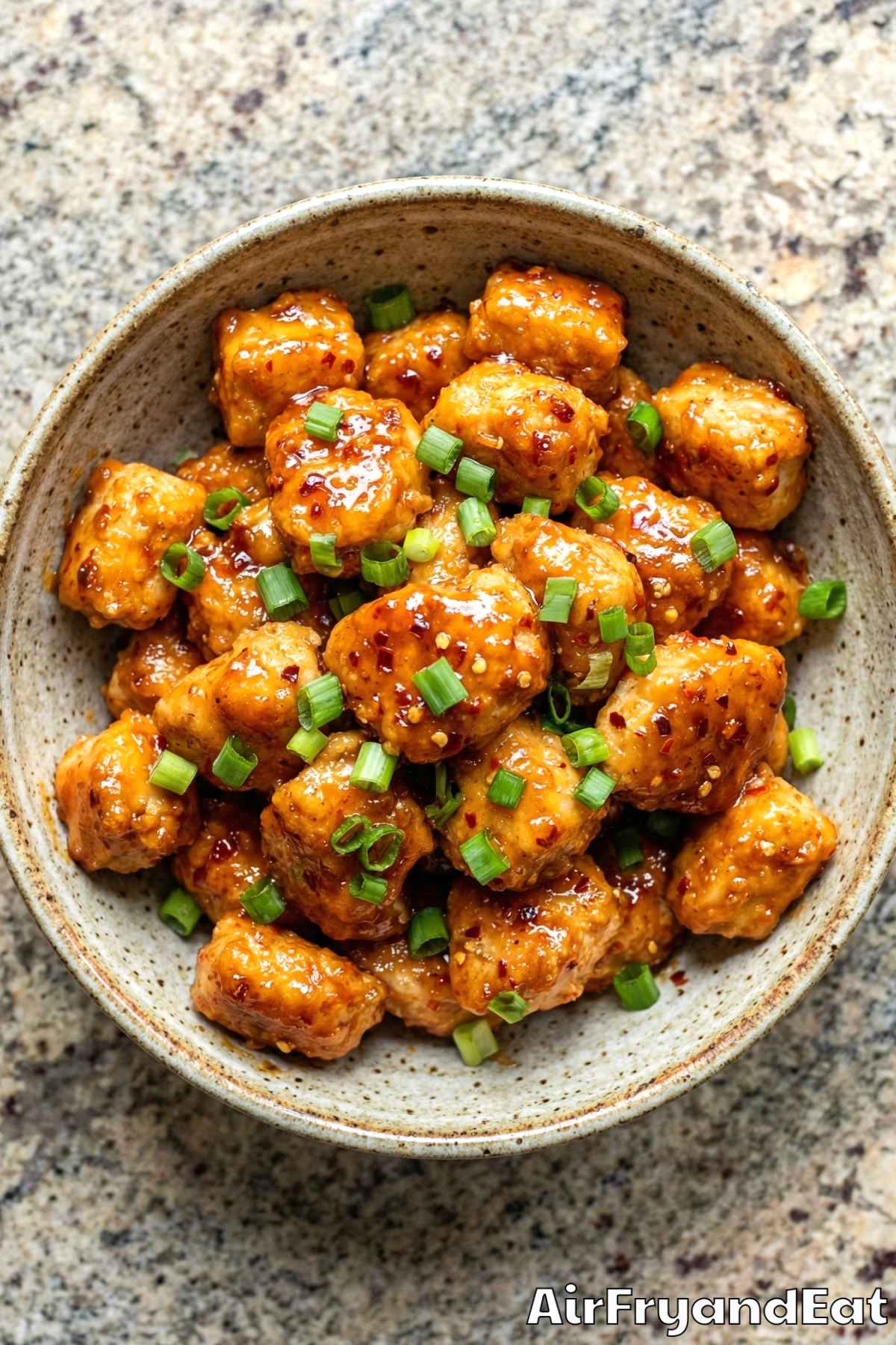 Saucy air fryer firecracker chicken bites