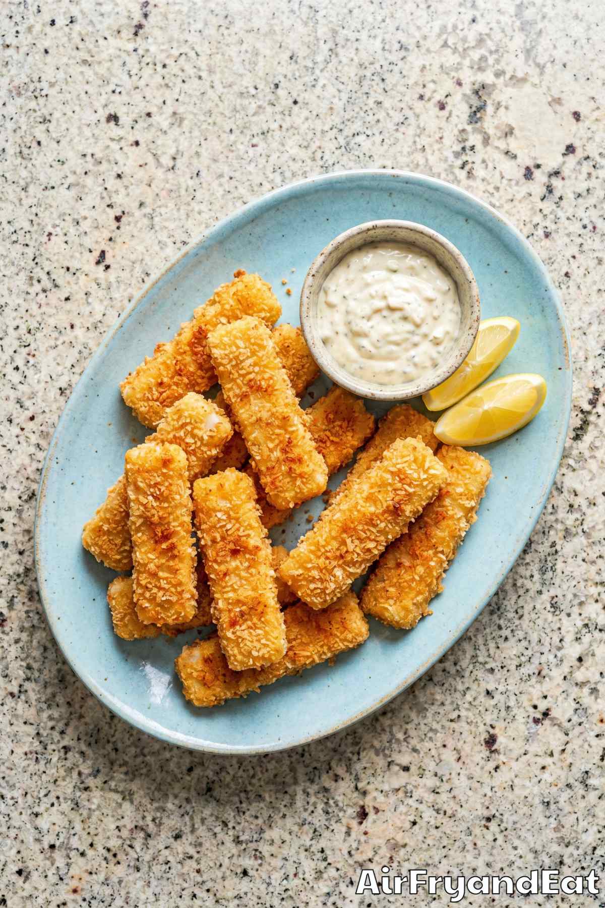 Tender air fryer fish sticks served warm