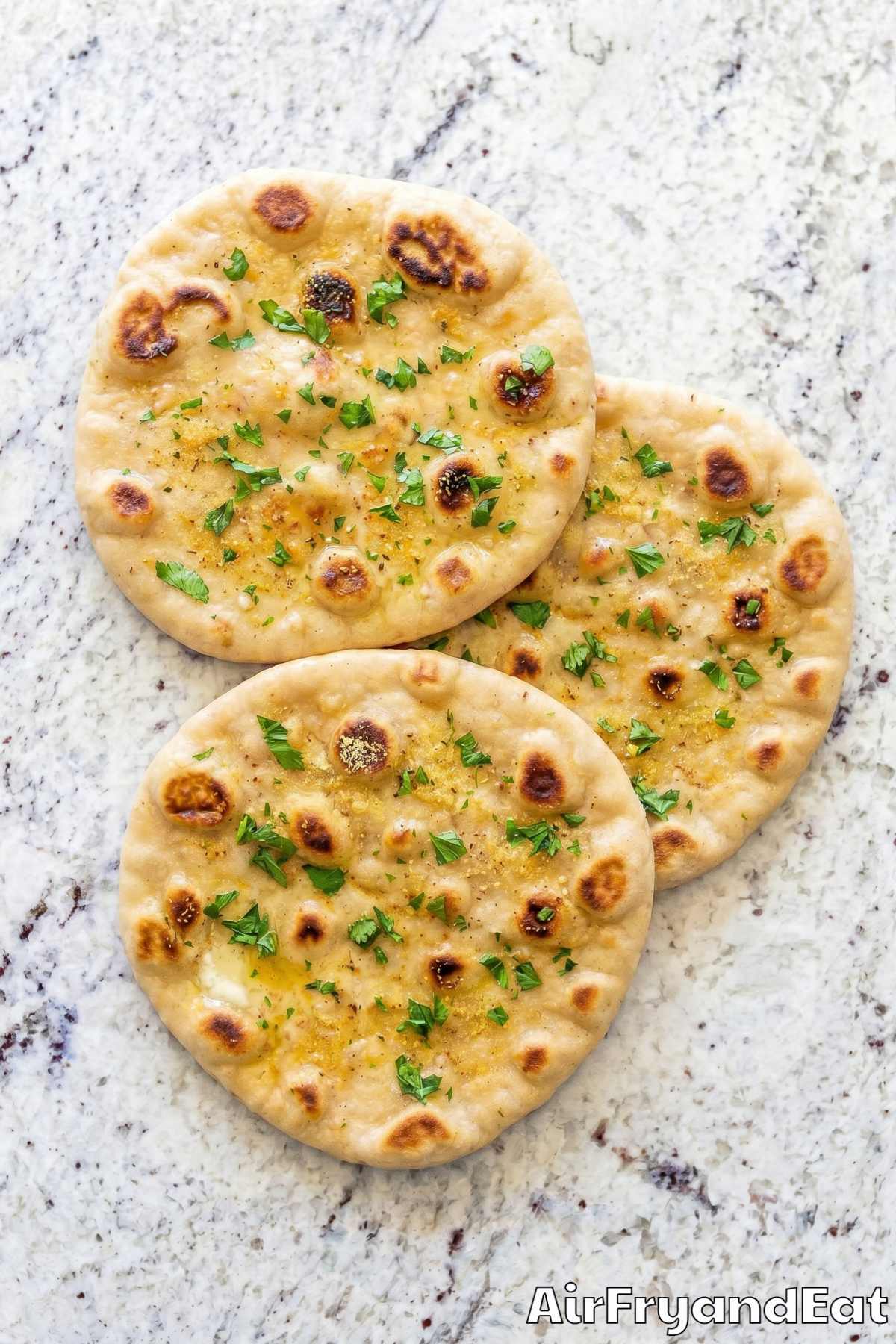 Fluffy air fryer flatbread up close