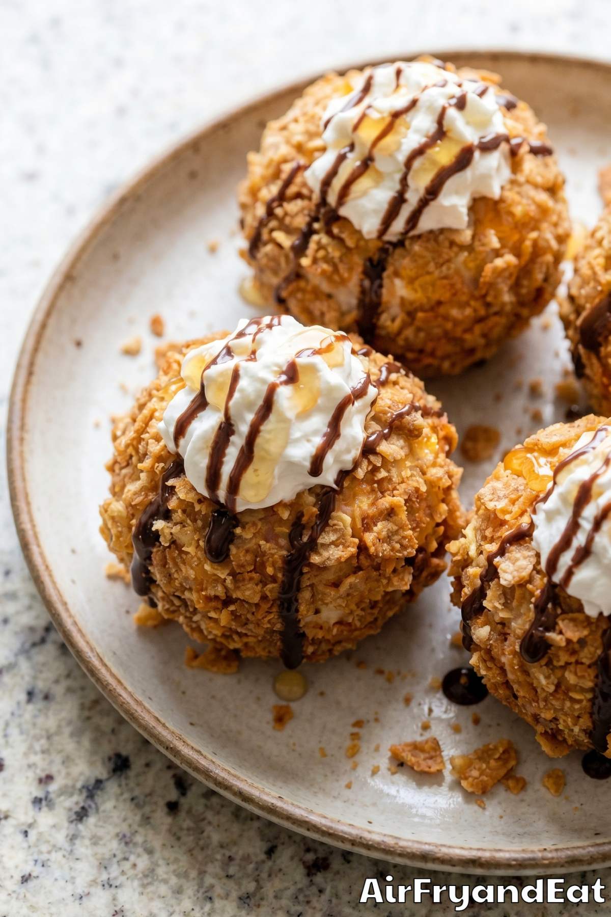 Perfect air fryer fried ice cream plate