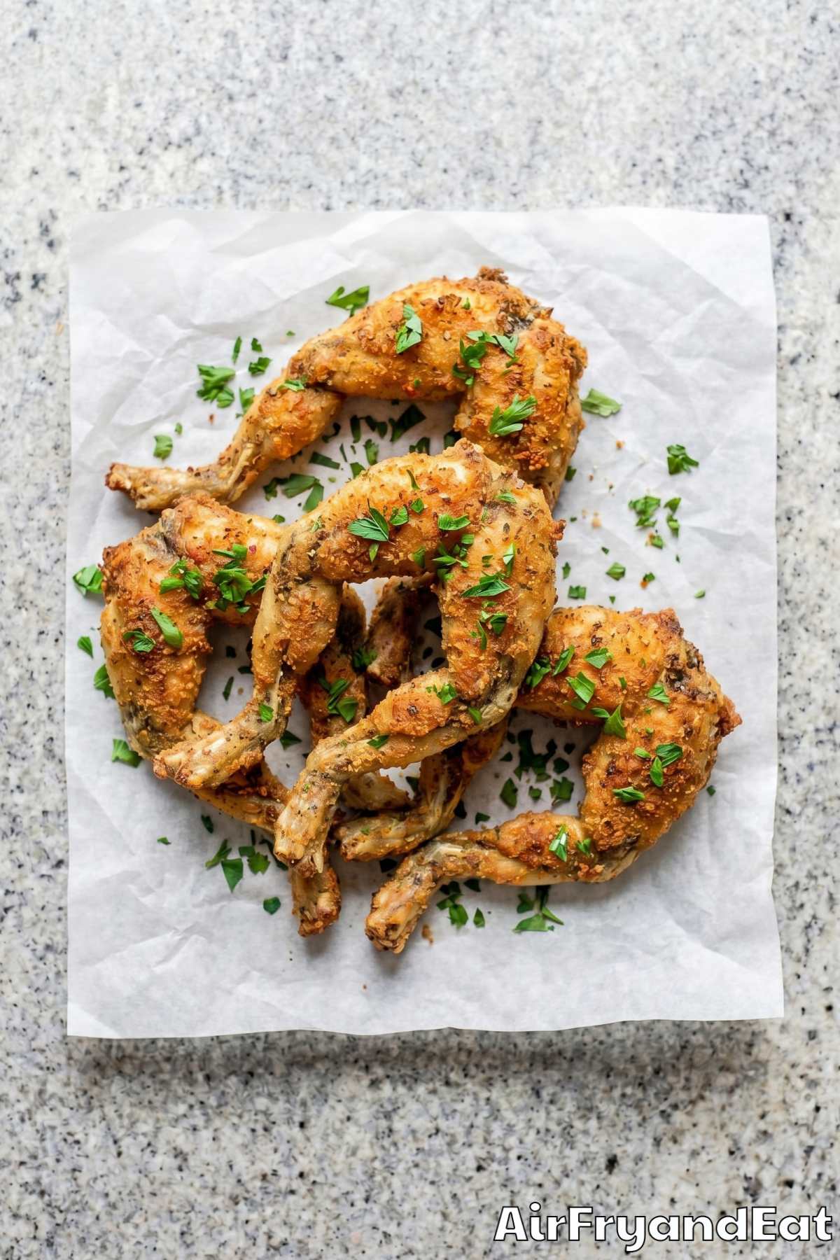 Seasoned air fryer frog legs served warm