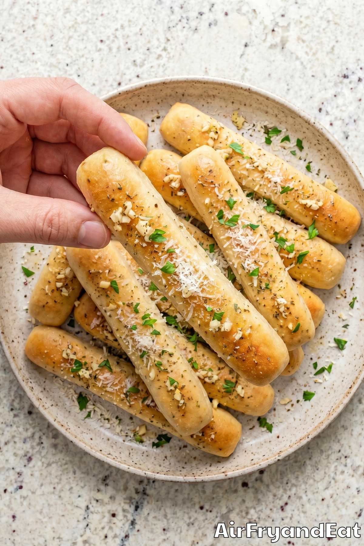 Easy air fryer frozen breadsticks golden brown