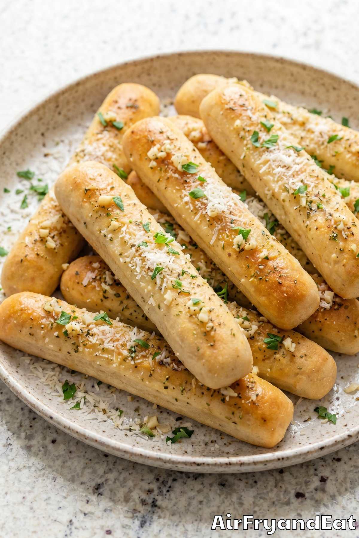 Soft air fryer frozen breadsticks freshly cooked
