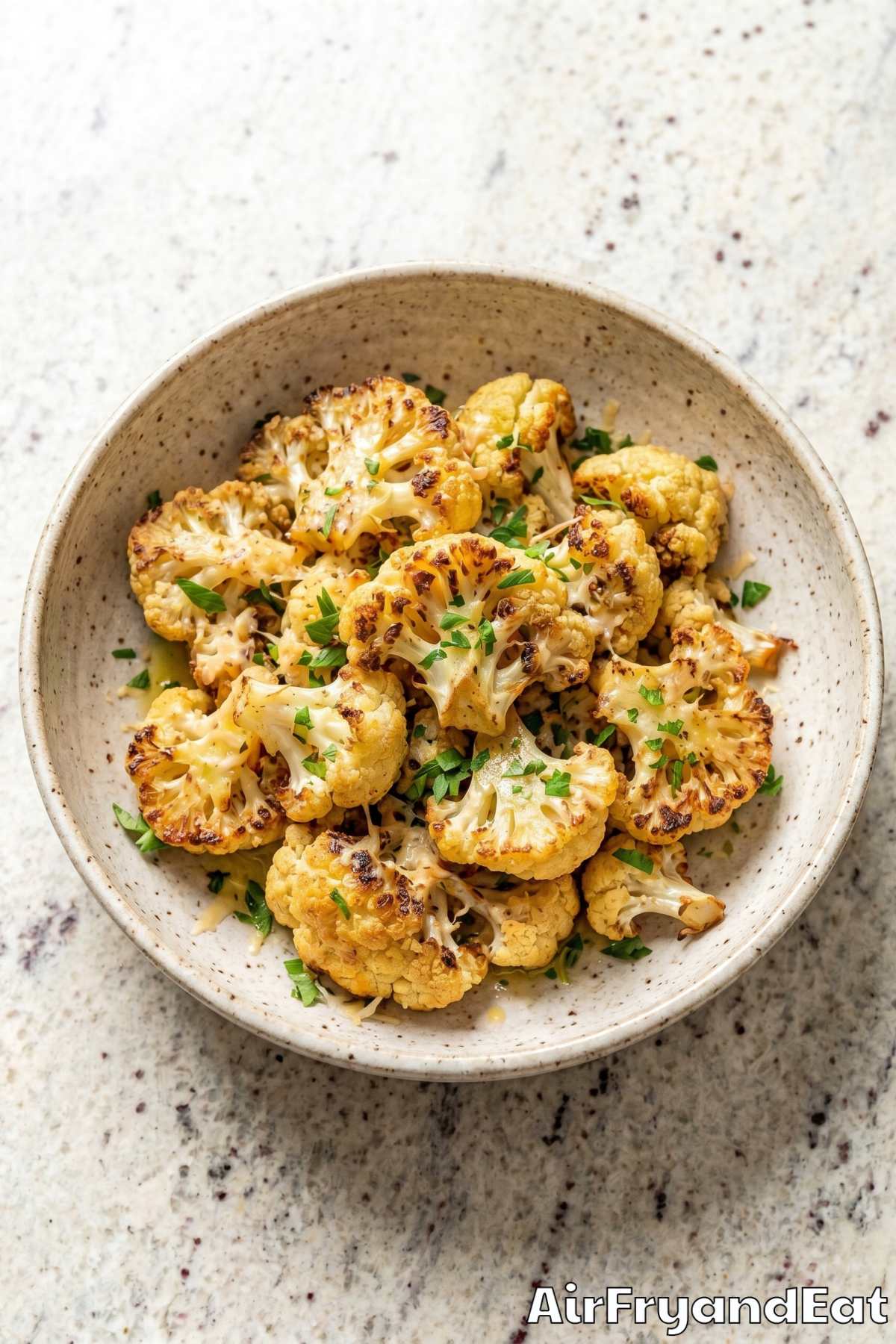 Roasted air fryer frozen cauliflower bowl