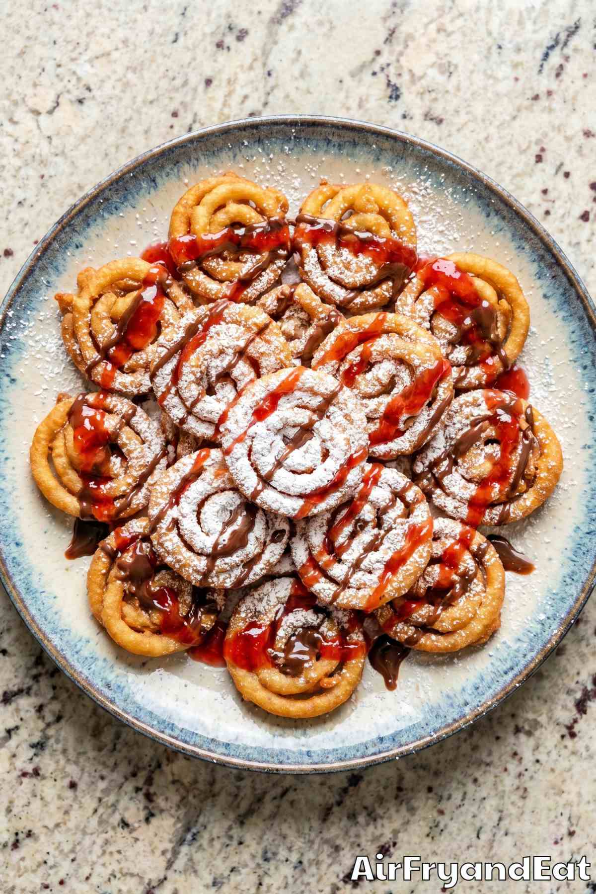 Dusted air fryer funnel cake bites