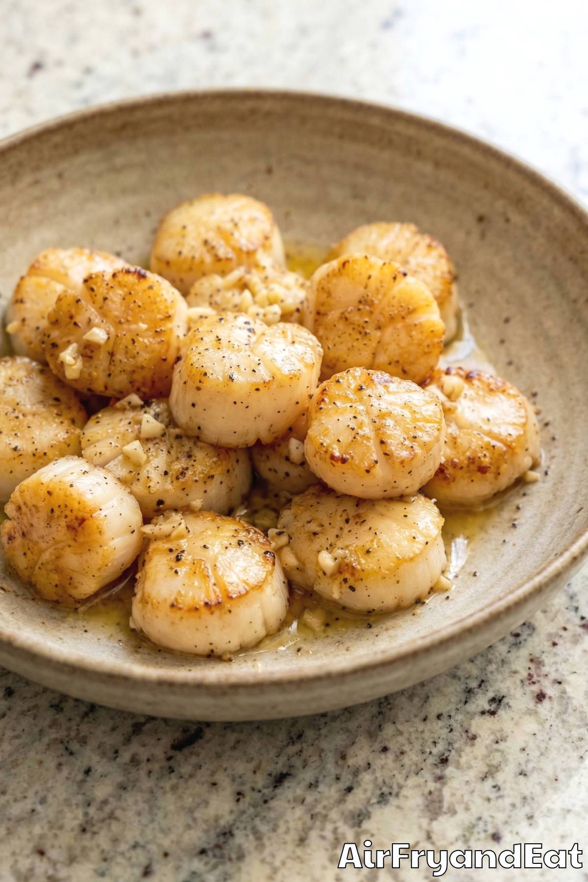 Seared air fryer garlic butter scallops