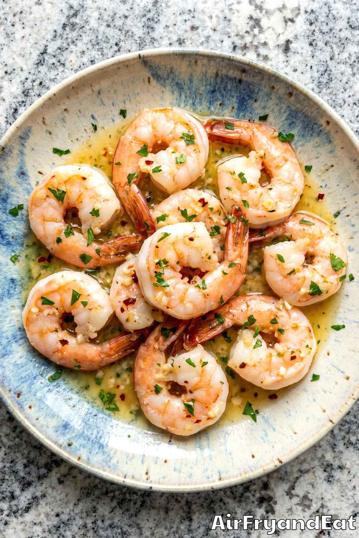 Golden air fryer garlic butter shrimp scampi