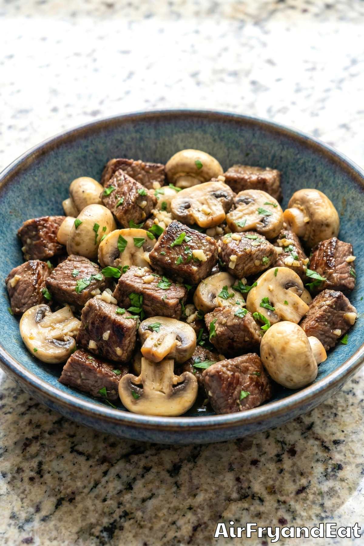Rich air fryer garlic butter steak & mushrooms
