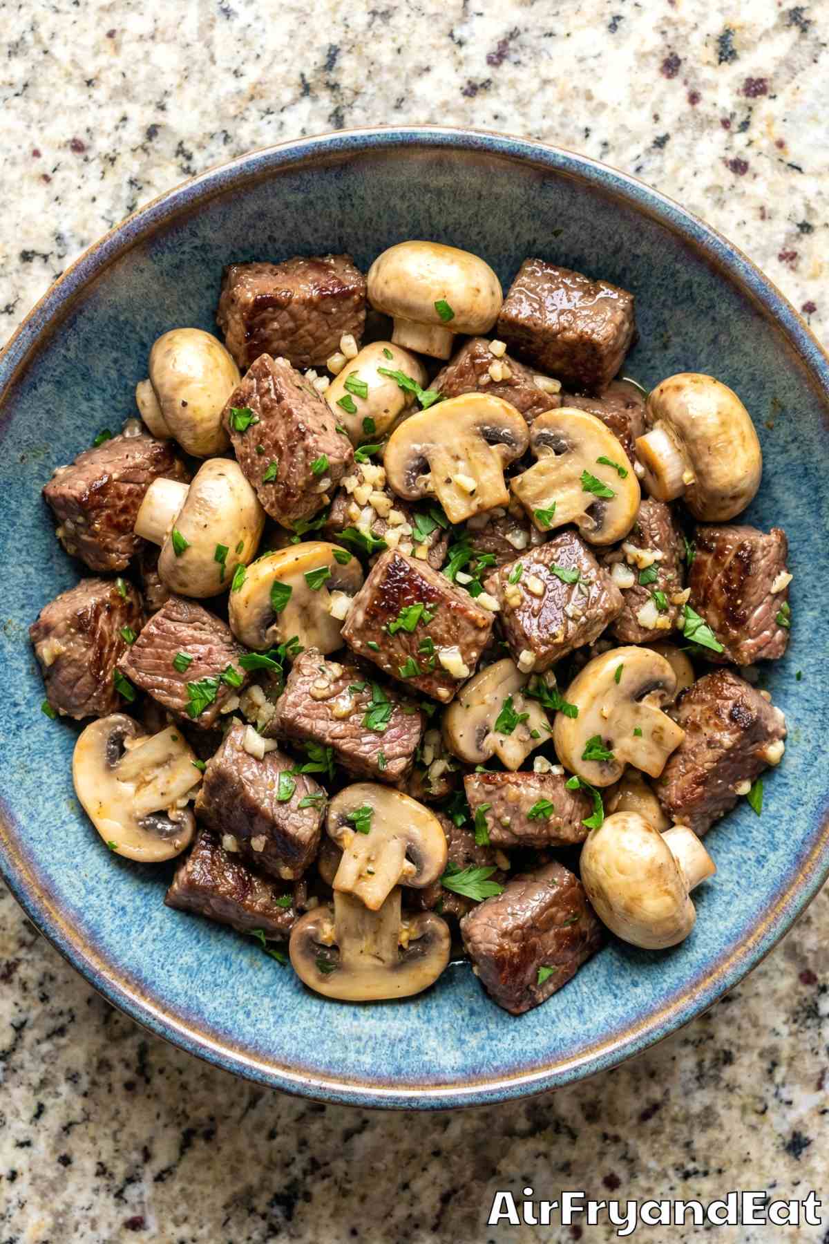Savory air fryer garlic butter steak & mushrooms