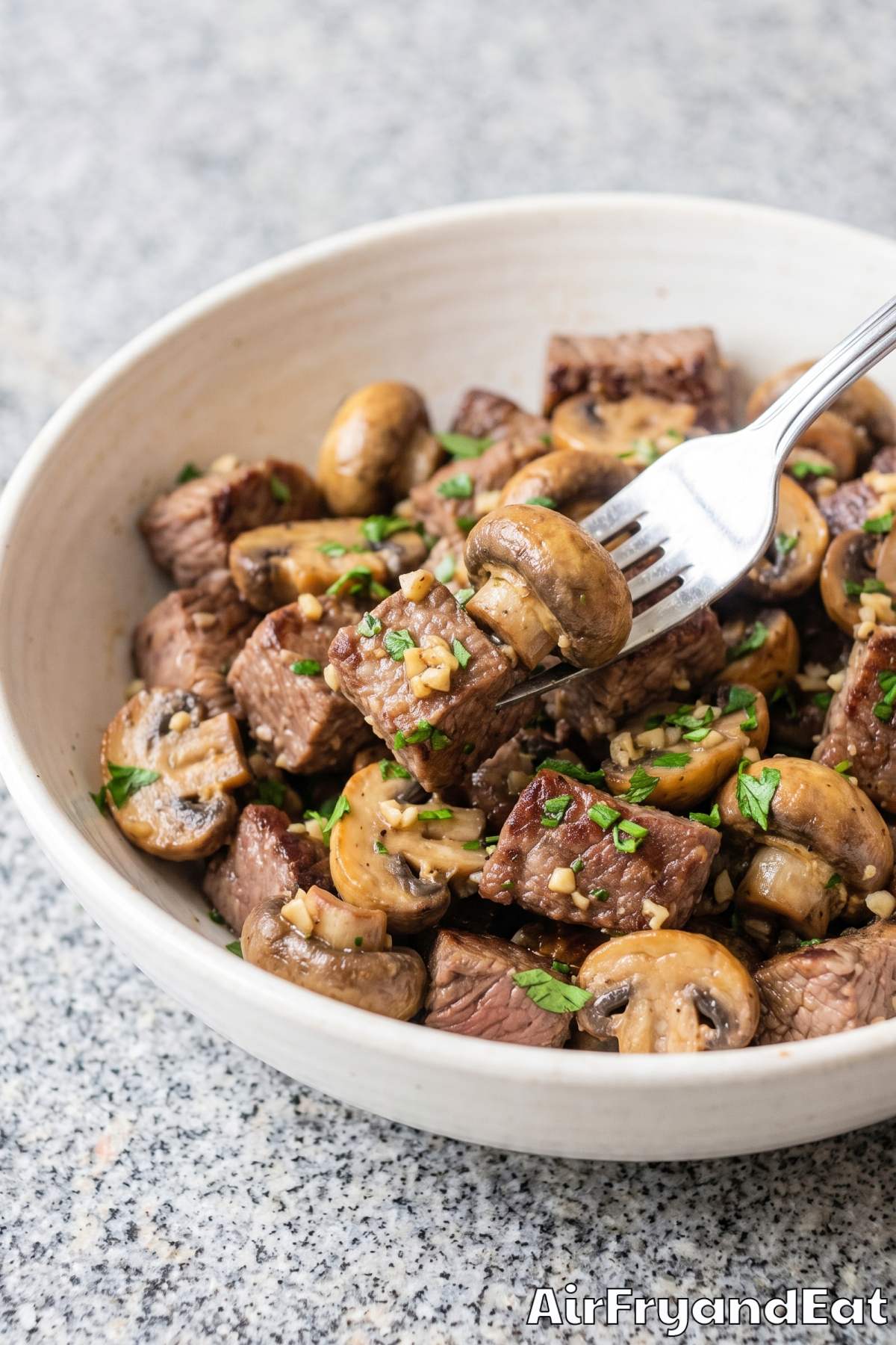 Air fryer steak in garlic butter sauce