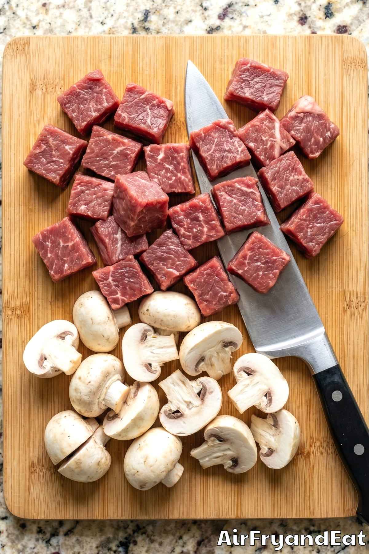 Air Fryer Garlic Butter Steak & Mushrooms Step 1