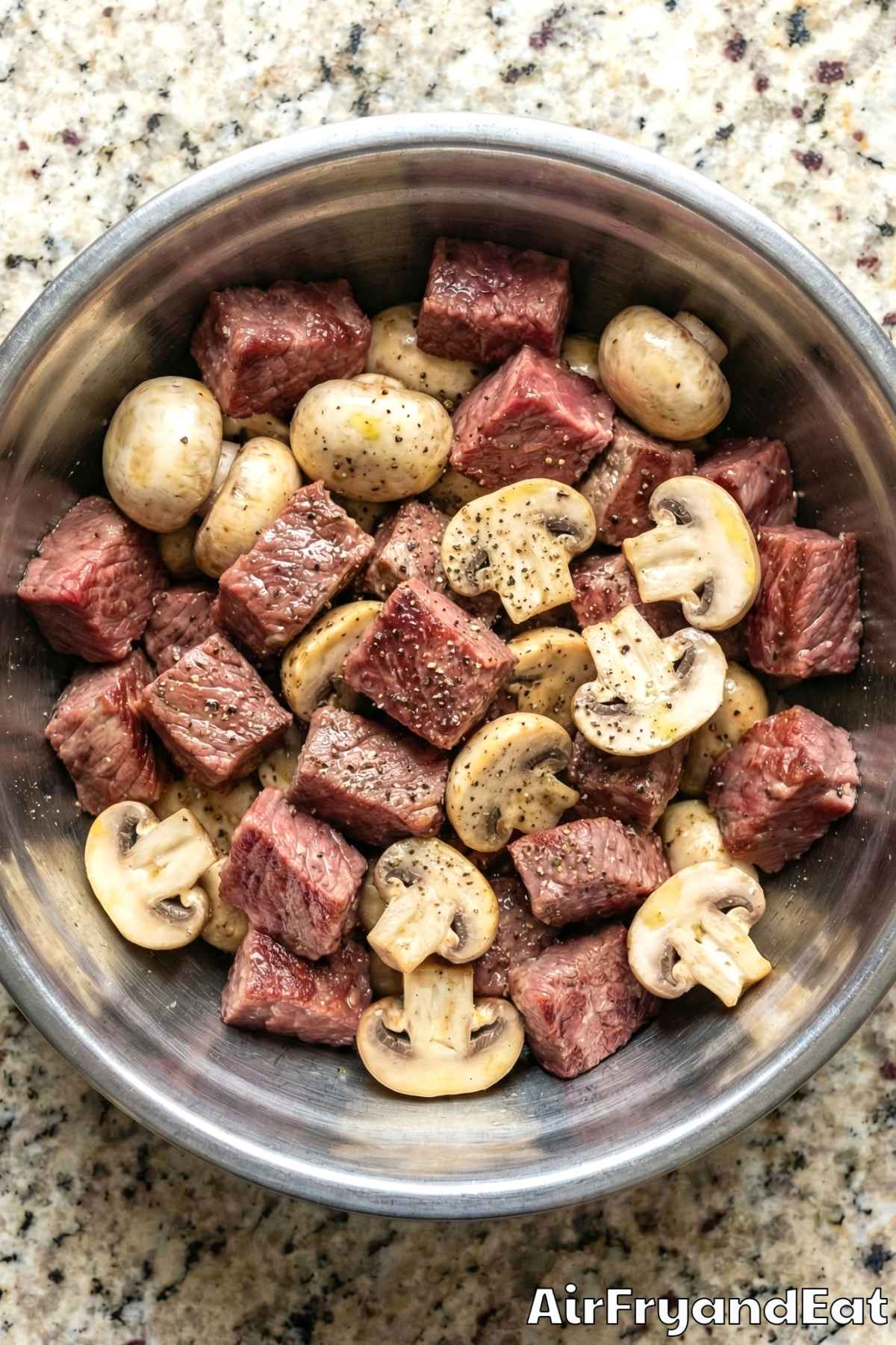 Air Fryer Garlic Butter Steak & Mushrooms Step 2