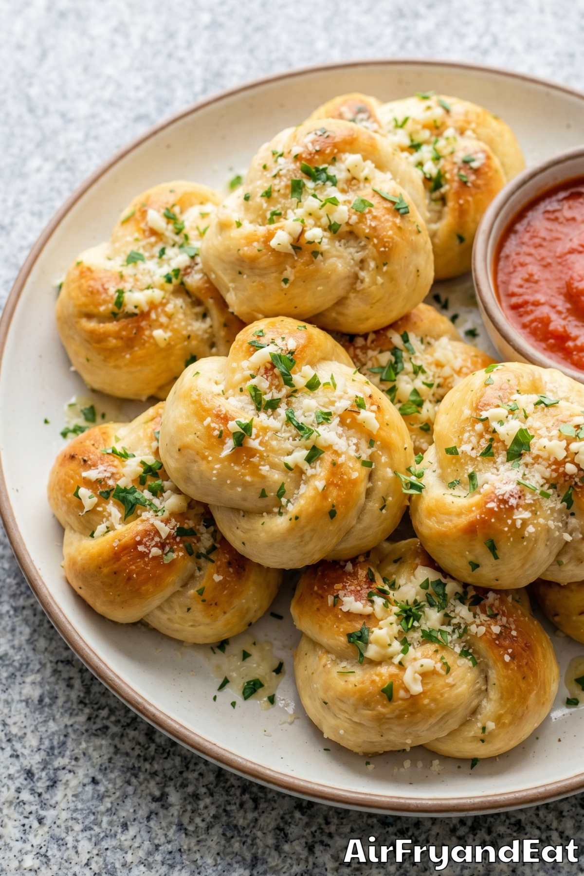 Warm air fryer garlic knots with herbs