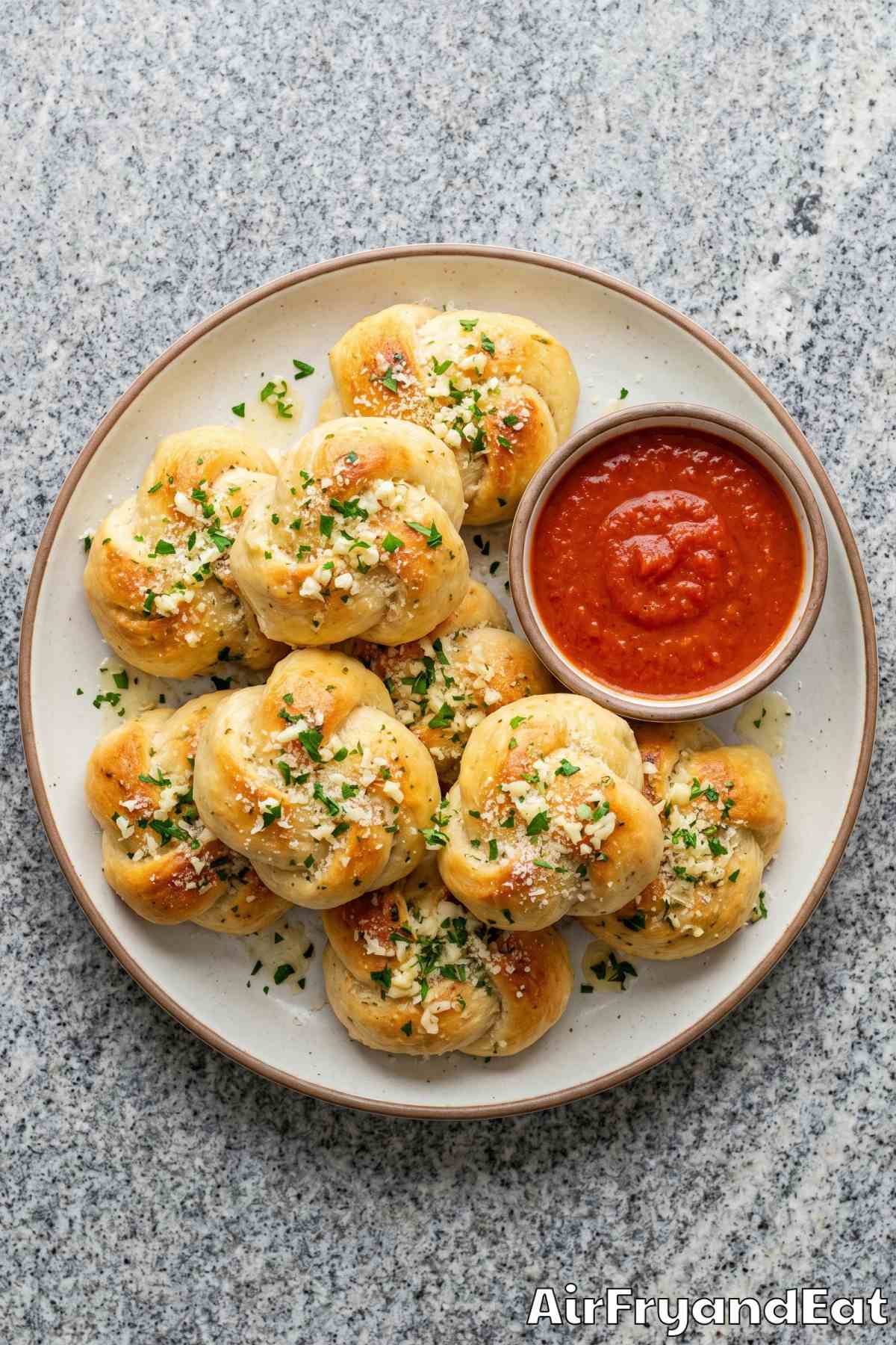 Soft air fryer garlic knots freshly made