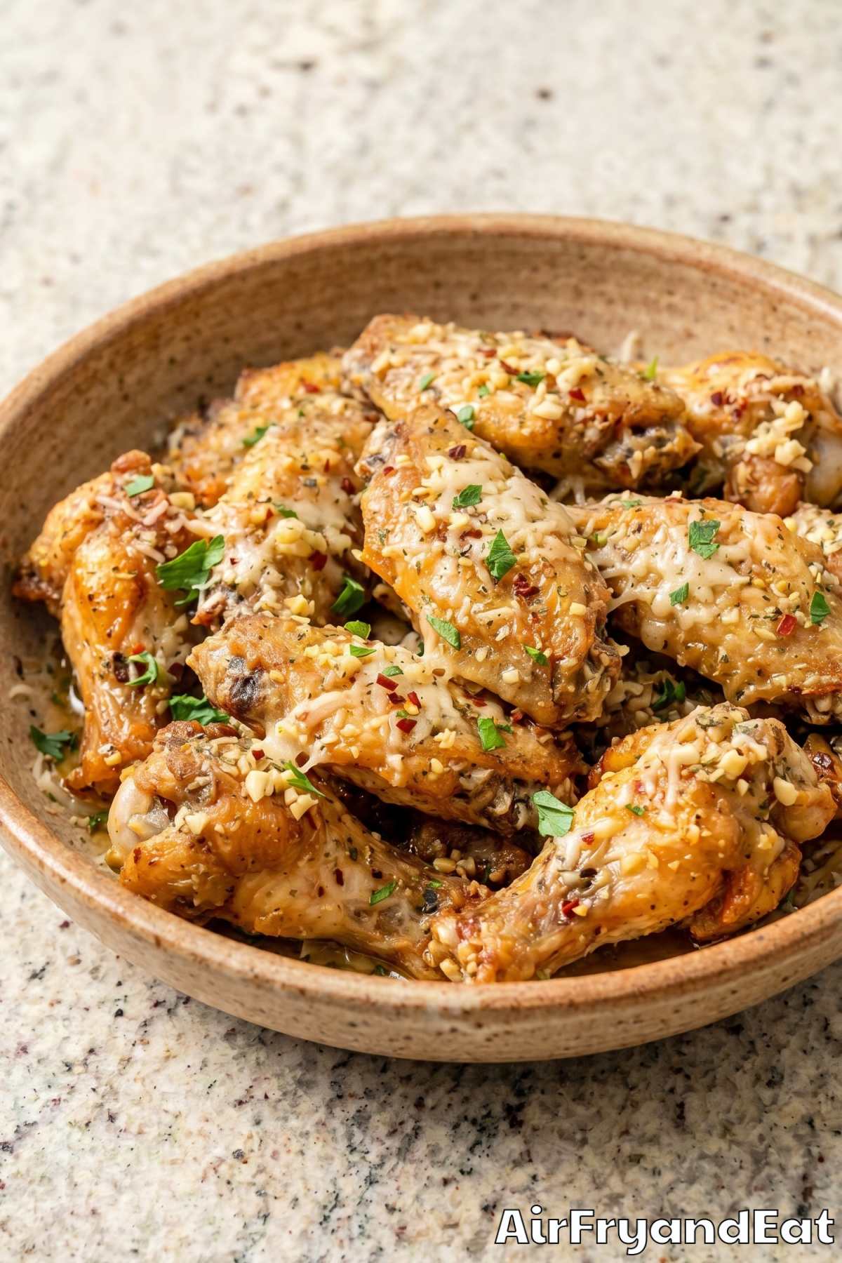 Golden air fryer garlic parmesan wings