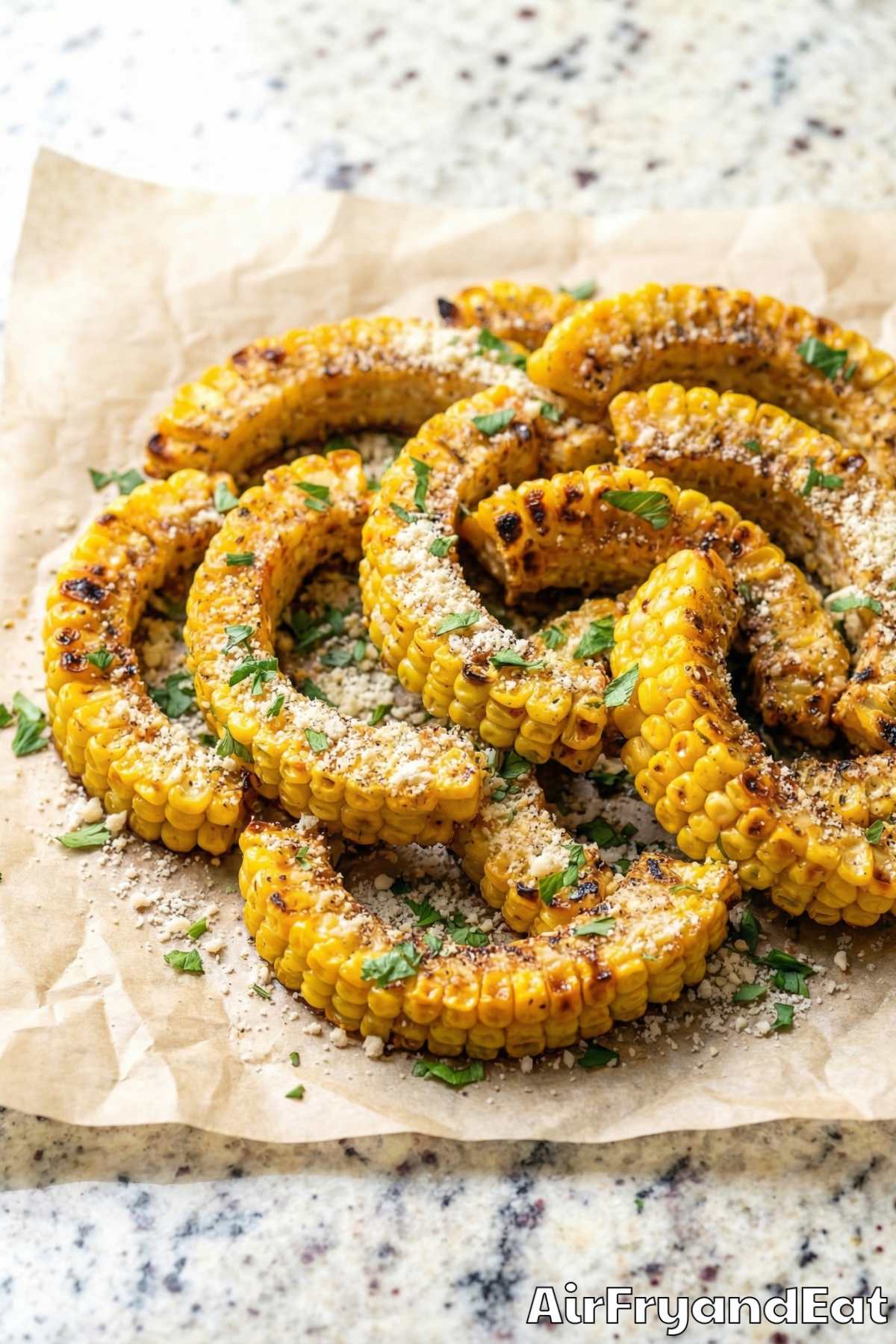 Crunchy air fryer garlic parmesan corn ribs