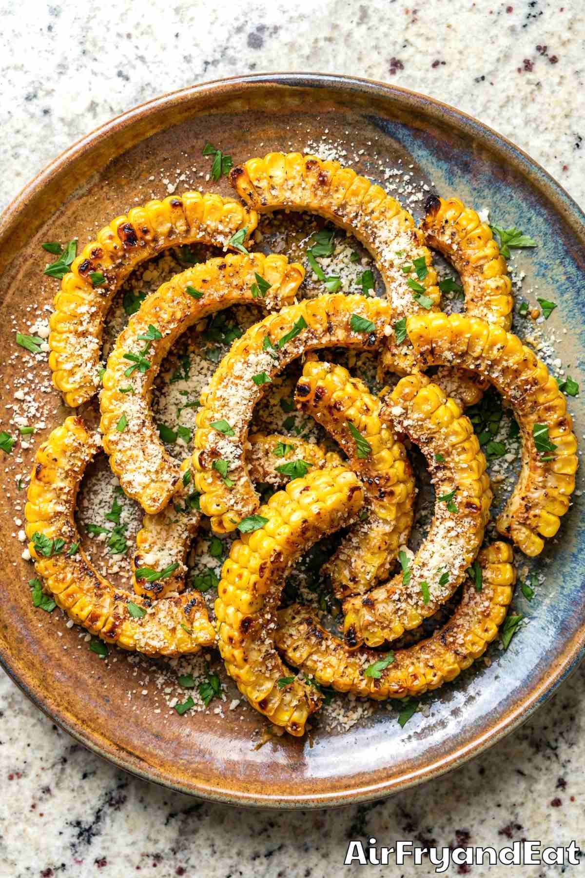 Easy air fryer garlic parmesan corn ribs