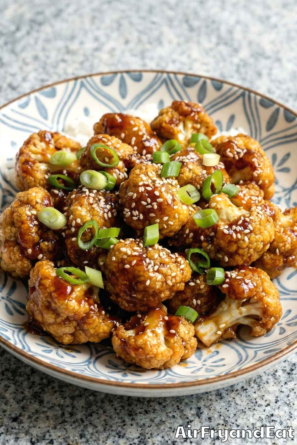 Golden air fryer General Tso's cauliflower