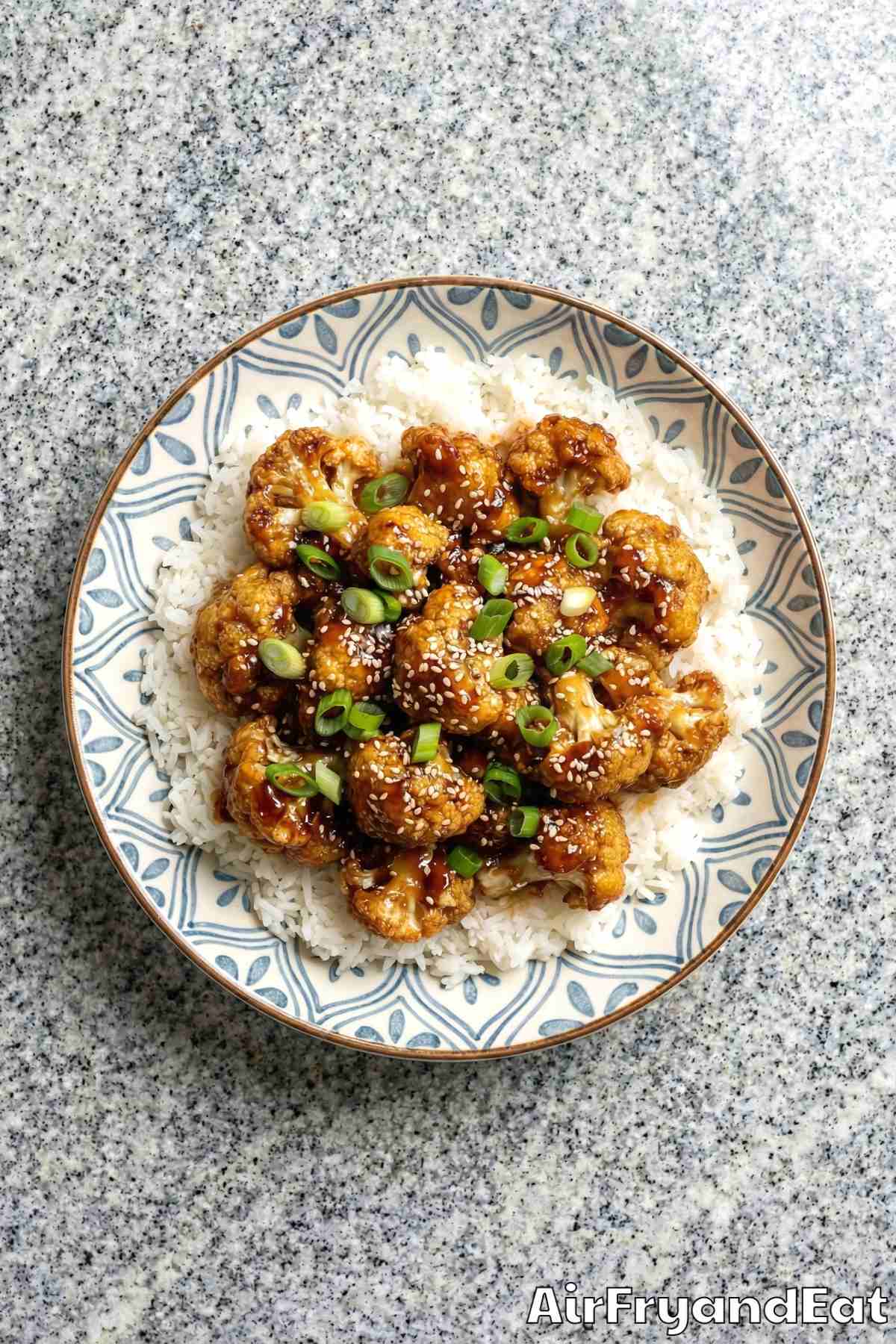 Homemade air fryer General Tso's cauliflower