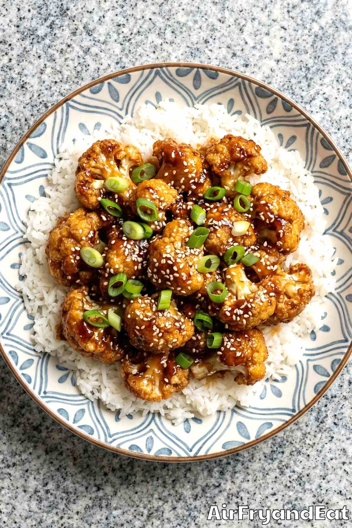 Saucy air fryer General Tso's cauliflower