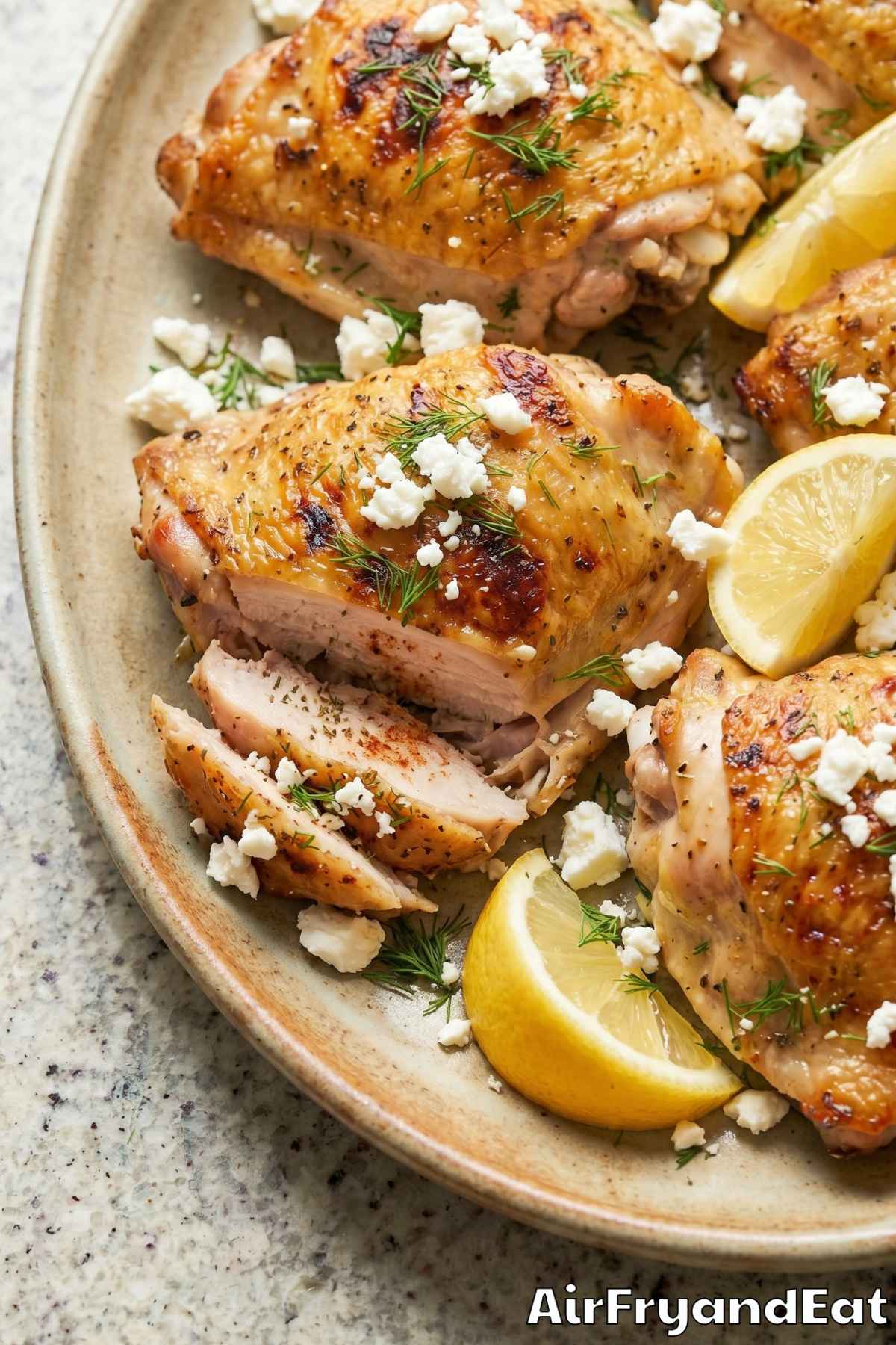 Golden air fryer Greek chicken thighs