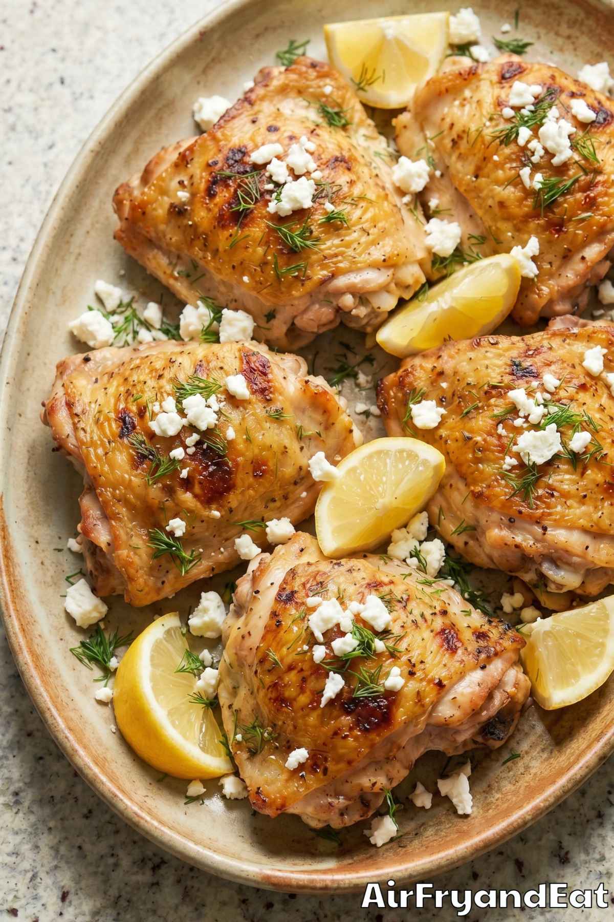 Herby air fryer Greek chicken served warm