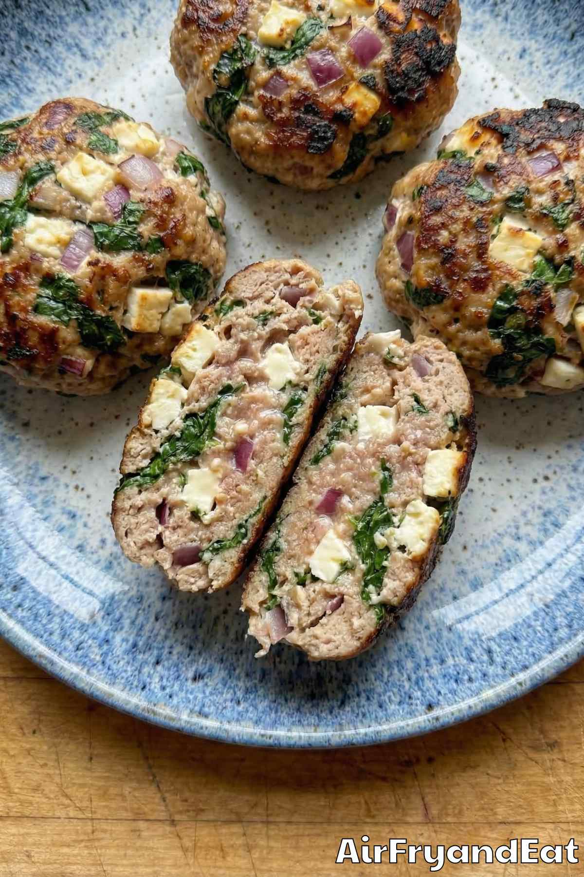 wholesome air fryer Greek turkey burgers plated