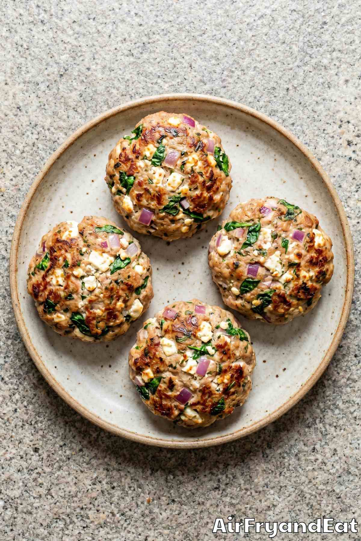 seasoned air fryer turkey burger on a bun
