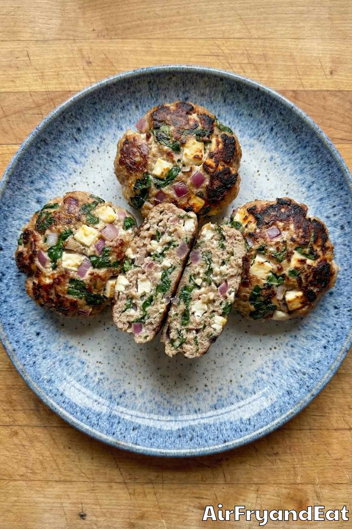 hearty air fryer Greek turkey burgers with feta