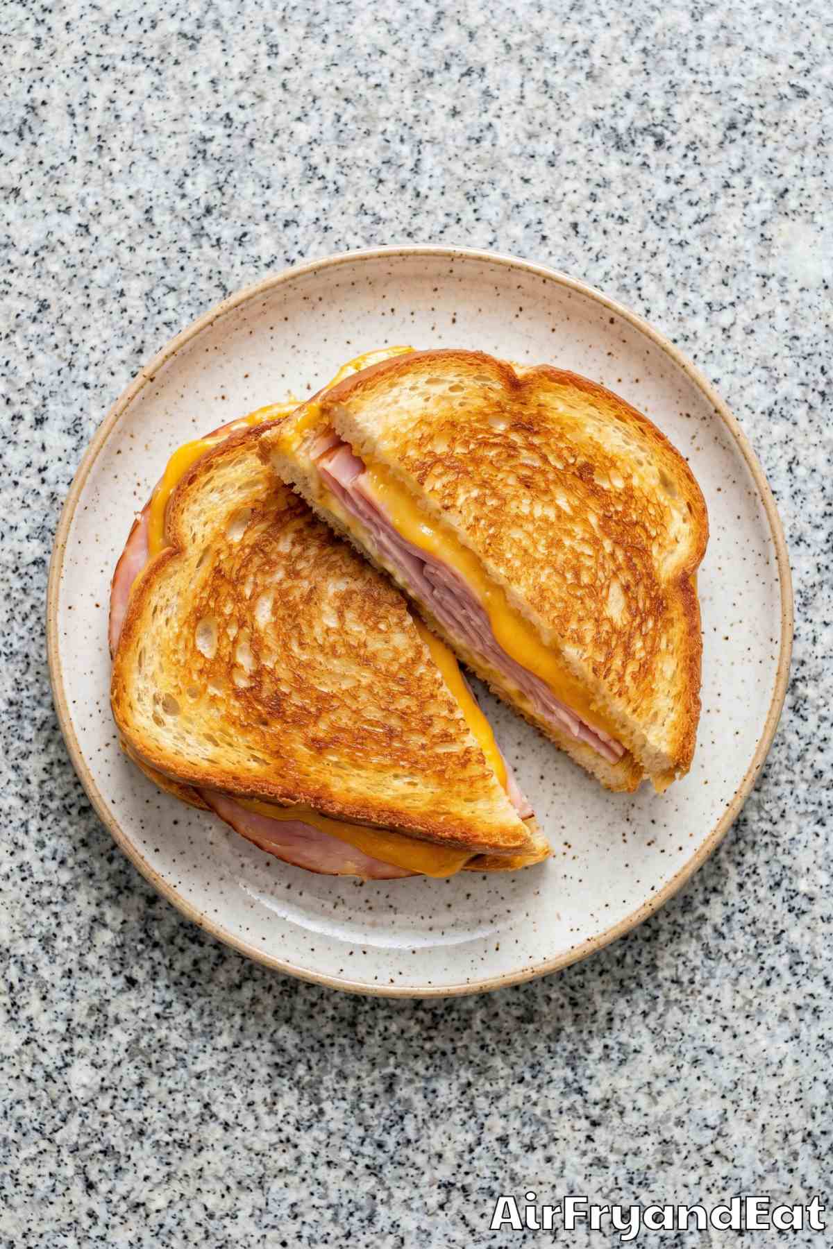 Melty air fryer grilled cheese and ham