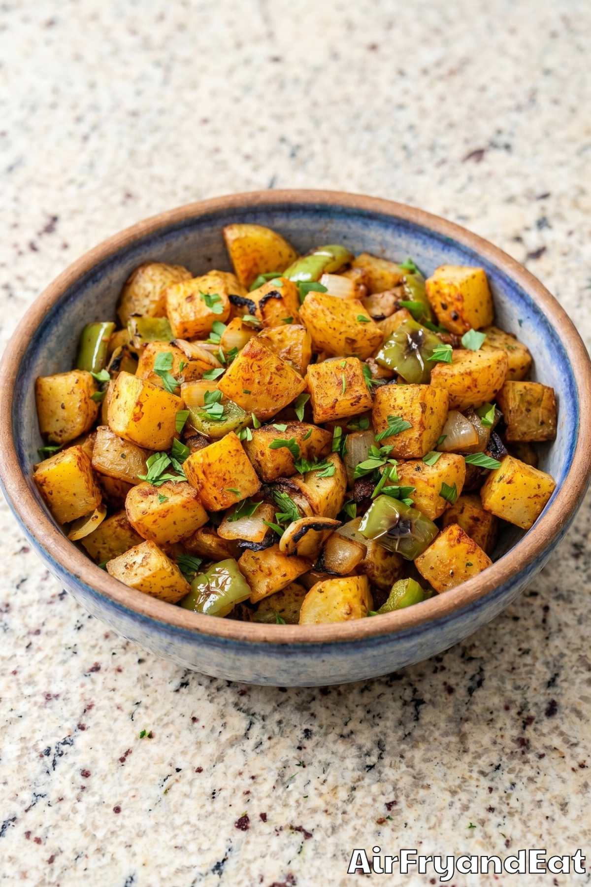 Rustic air fryer home fries on a platter