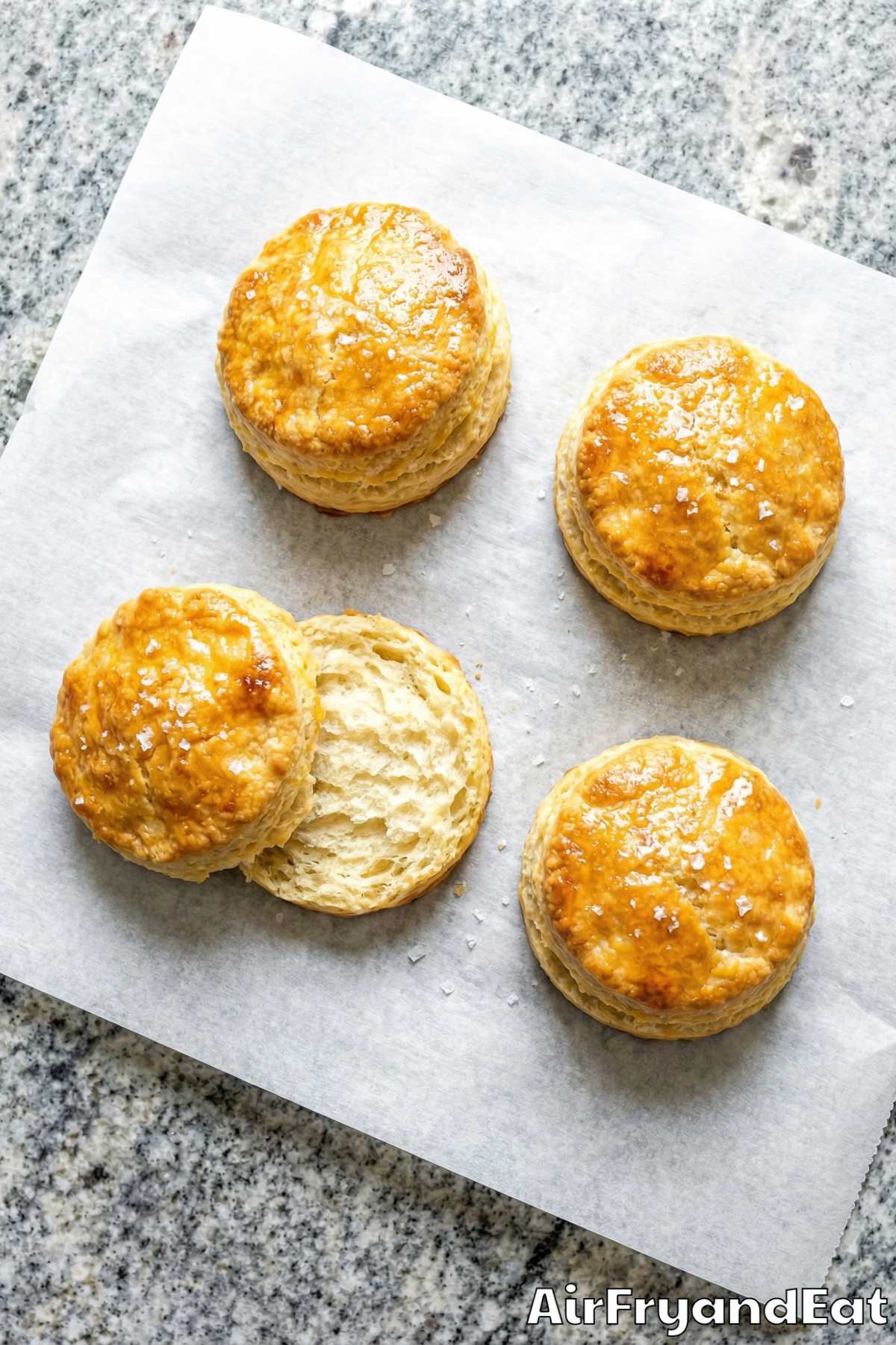 Buttery air fryer honey butter biscuits served