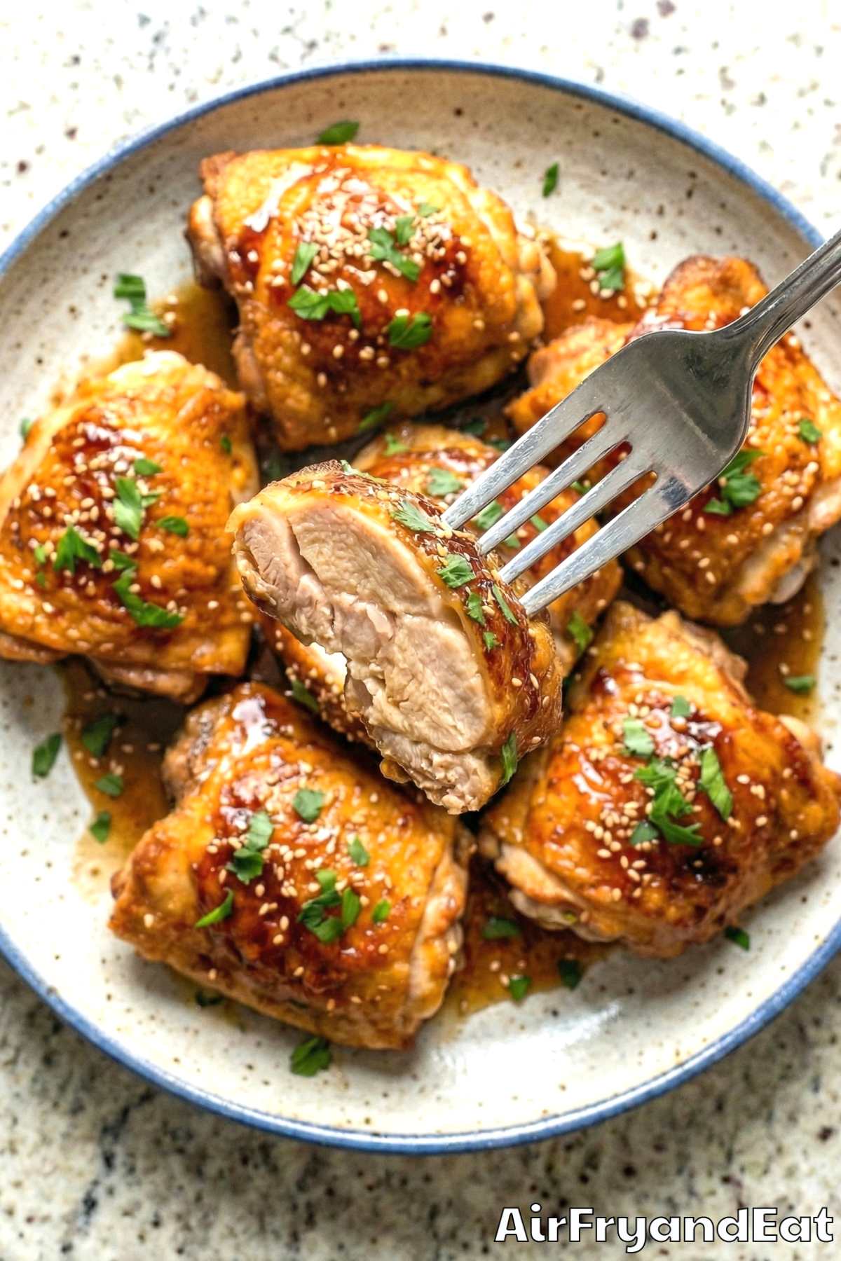 Glazed air fryer honey garlic chicken thighs