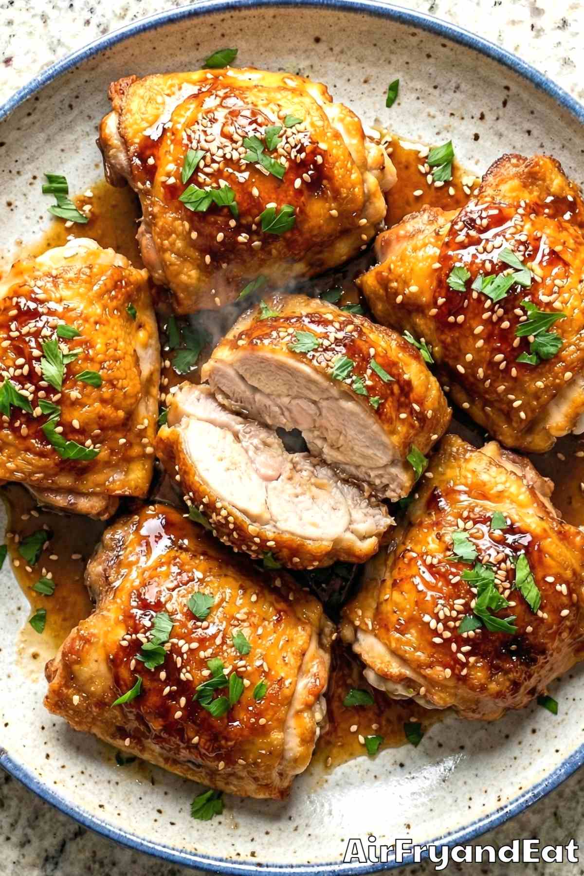Savory air fryer honey garlic chicken thighs