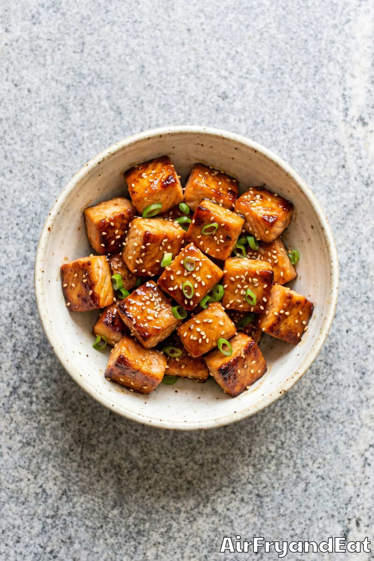 Golden air fryer salmon bites with garlic