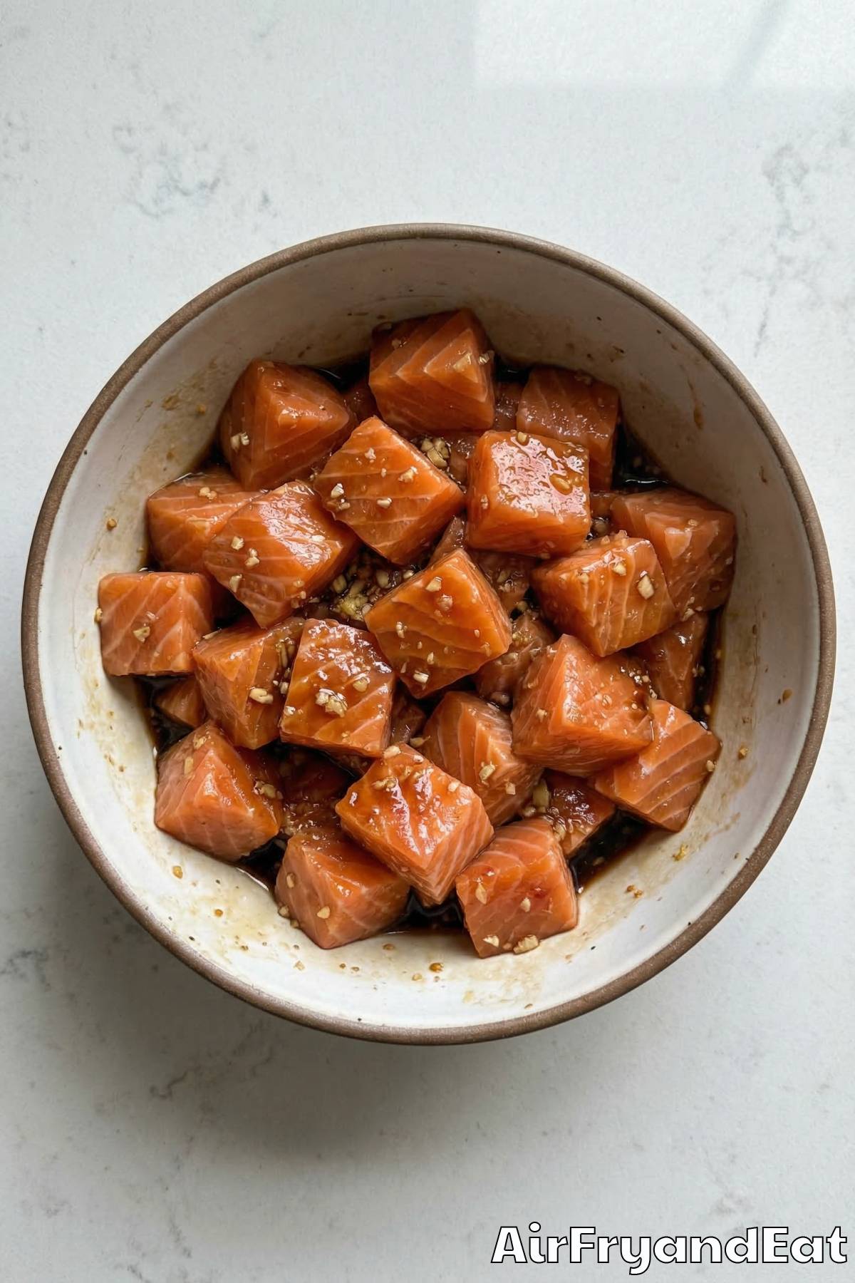 Air Fryer Honey Garlic Glazed Salmon Bites Step 2
