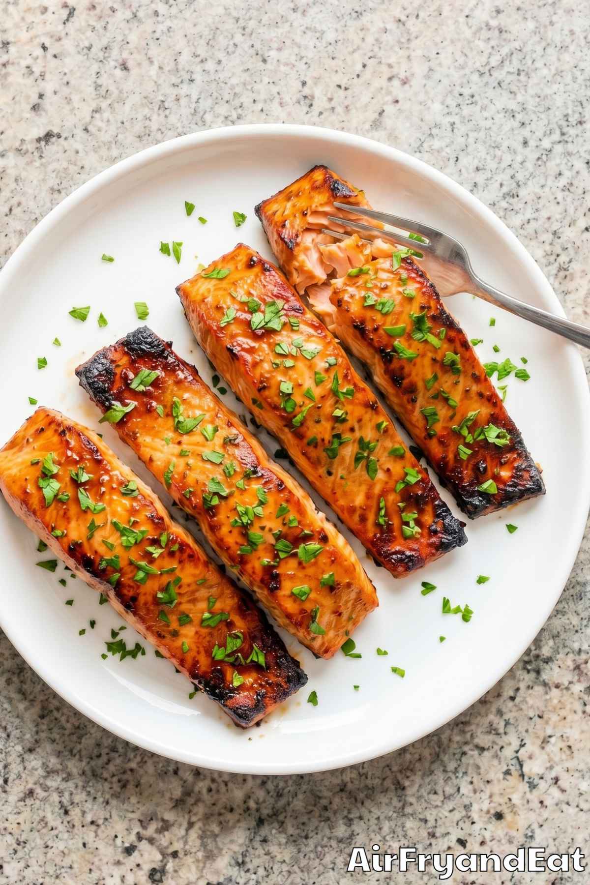 Golden air fryer honey garlic salmon serving